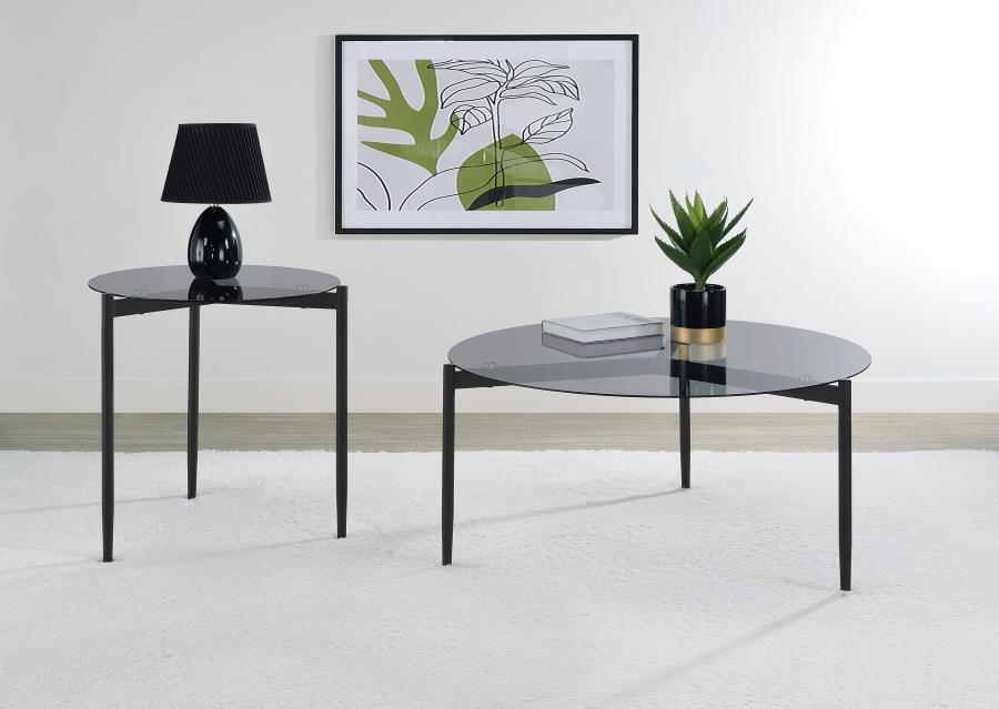 710168 Rosalie Round Smoked Glass Top Coffee Table Sandy Black