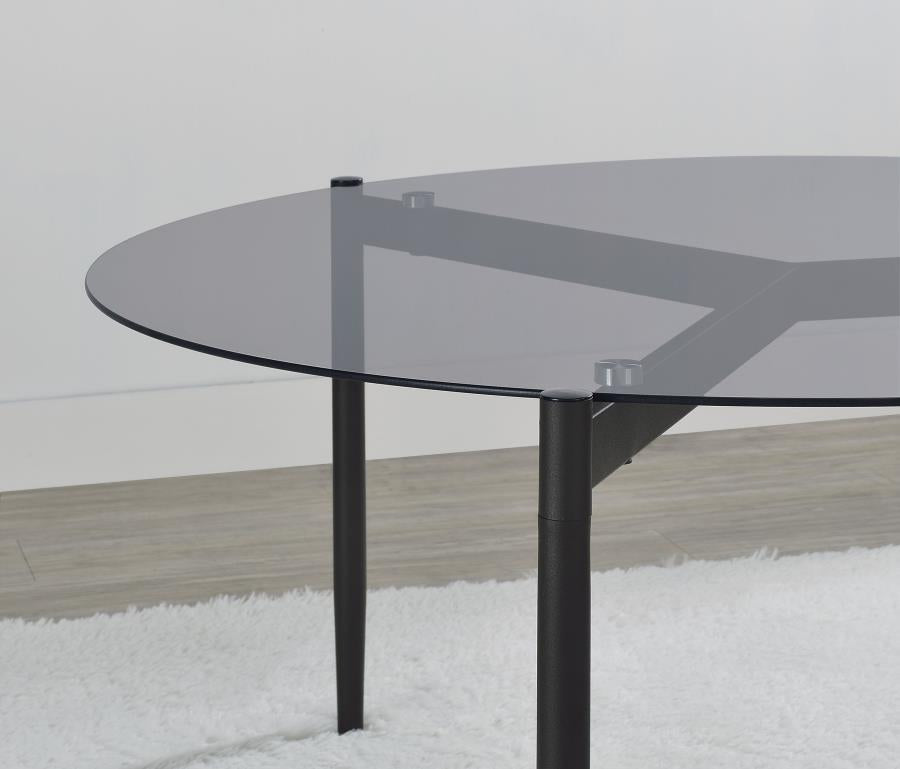 710168 Rosalie Round Smoked Glass Top Coffee Table Sandy Black
