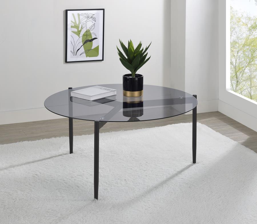 710168 Rosalie Round Smoked Glass Top Coffee Table Sandy Black
