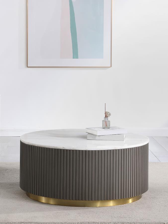 Table basse ronde Jason avec plateau en marbre blanc et anthracite