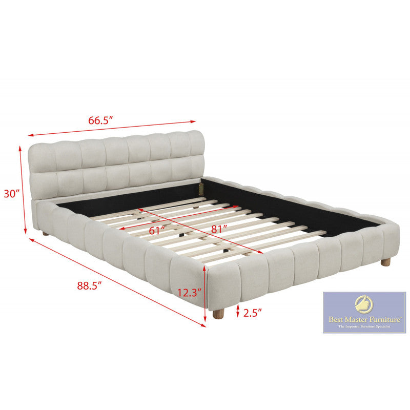 CT-02 Queen Platform Upholstered Bed - Cream