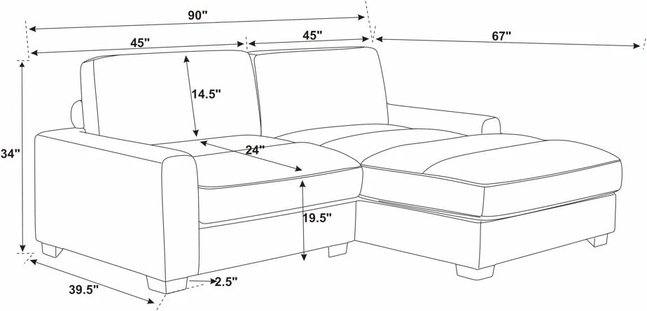 Wade Cloud 90 W Sectional- Grey Corduroy