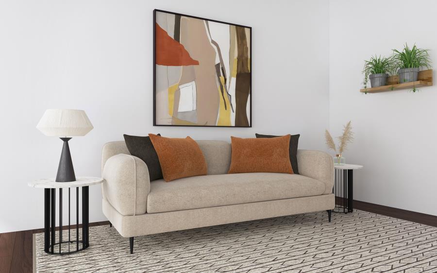 509411 Jade Chenille Upholstered Sculpted Track Arm Sofa with Accent Pillows
