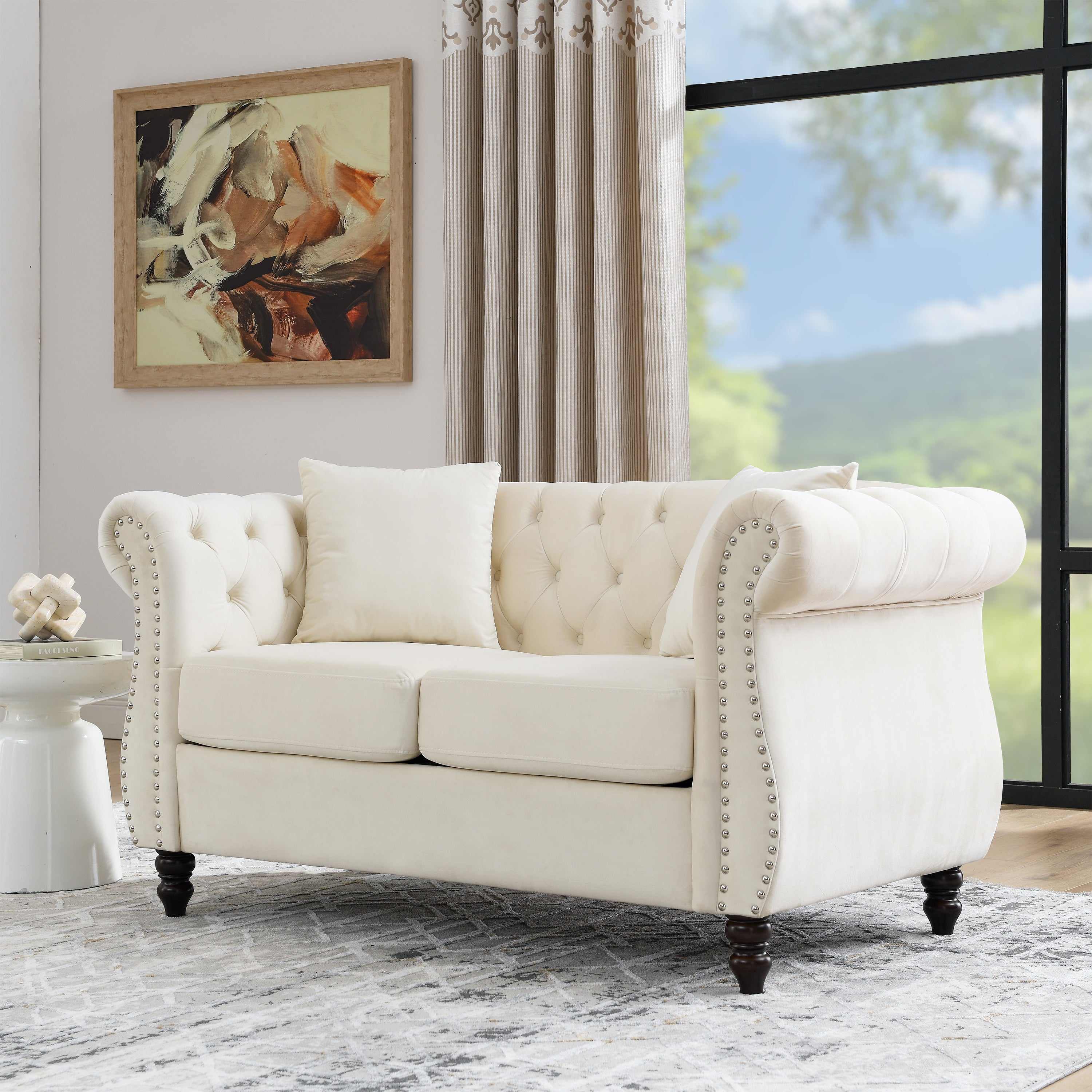 Nailhead Velvet Chesterfield Loveseat
