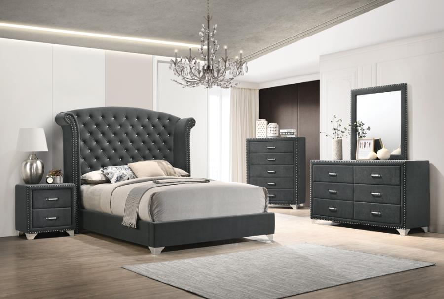 Ensemble de chambre à coucher Melody 4 pièces avec lit queen capitonné et rembourré - Gris