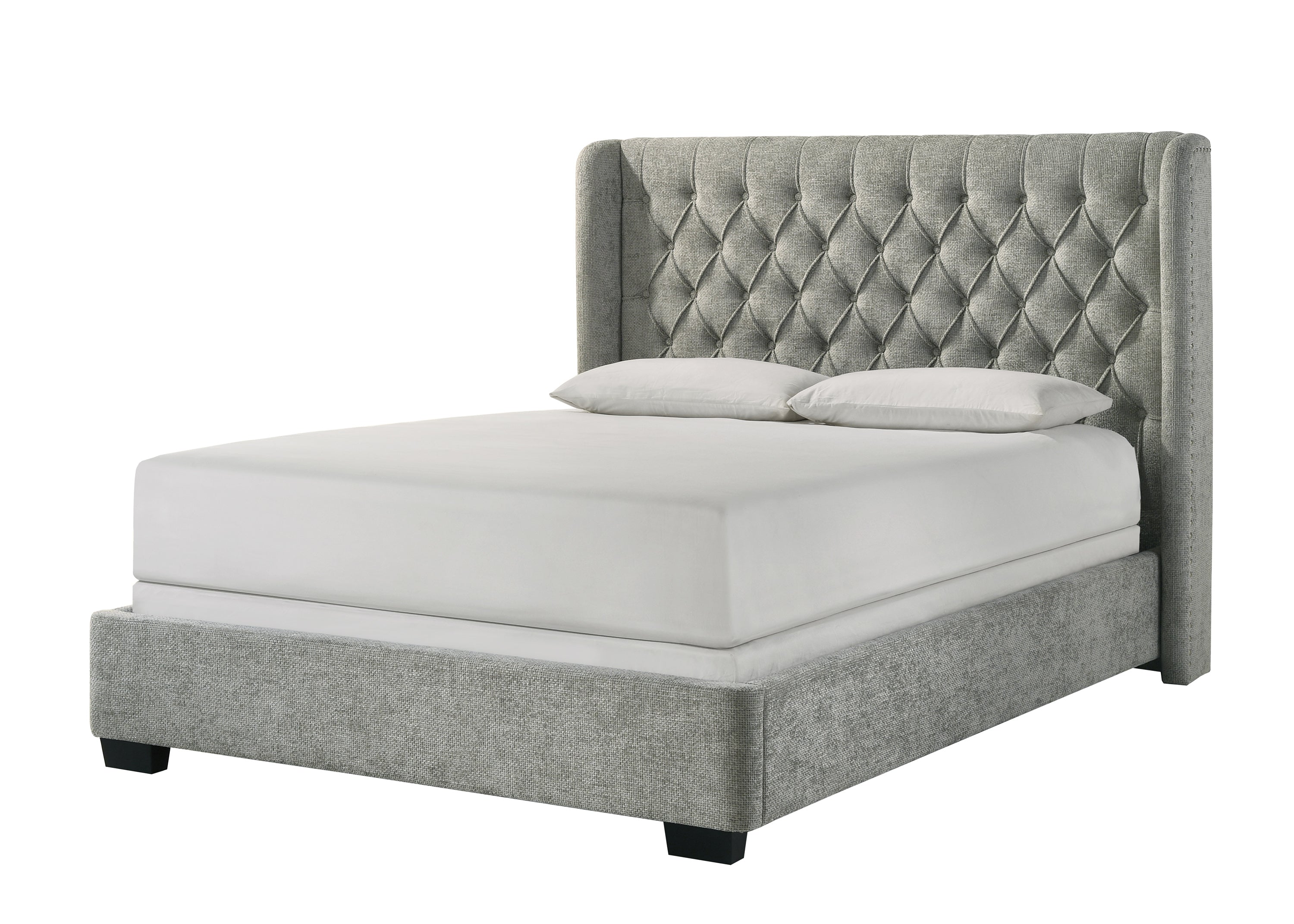 Soft Tweed Fabric Winged Headboard Bed