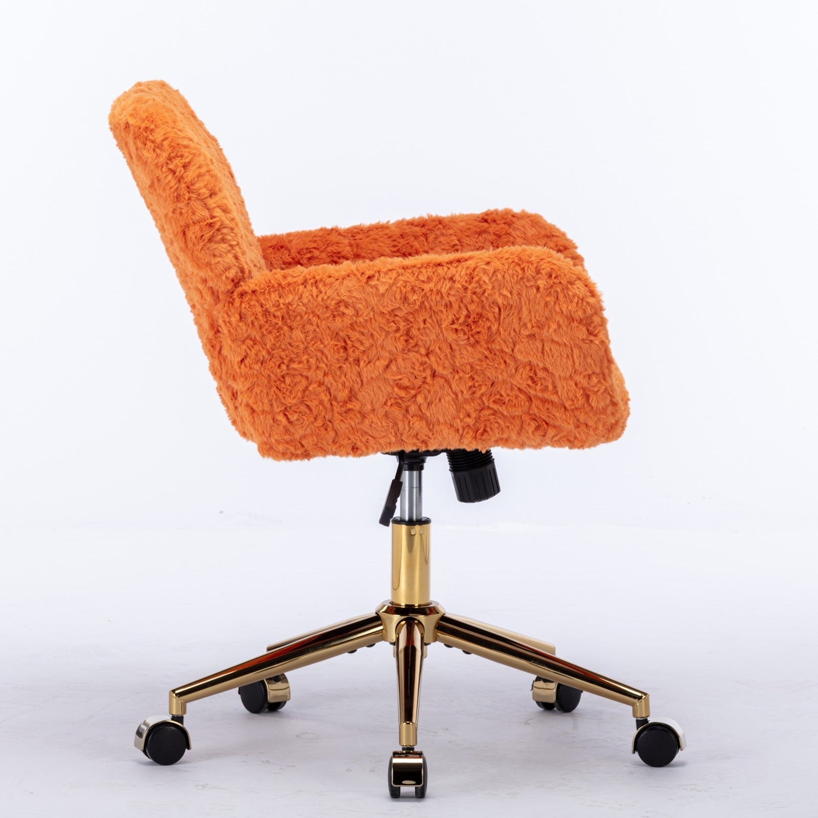 Faux Rabbit Hair Office Chair with Golden Metal Base, Adjustable Swivel