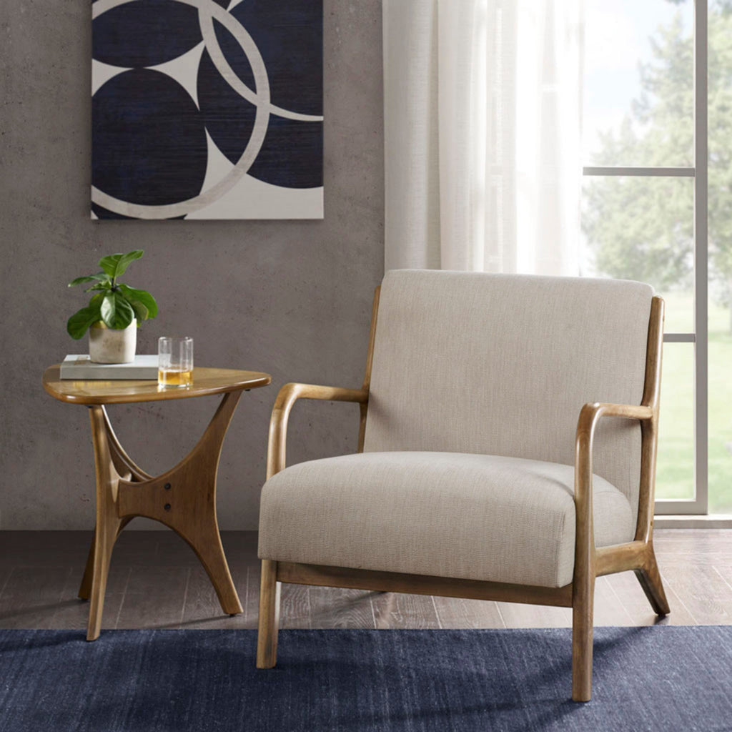 Mid-Century Lounge Accent Chair with Upholstered Seat