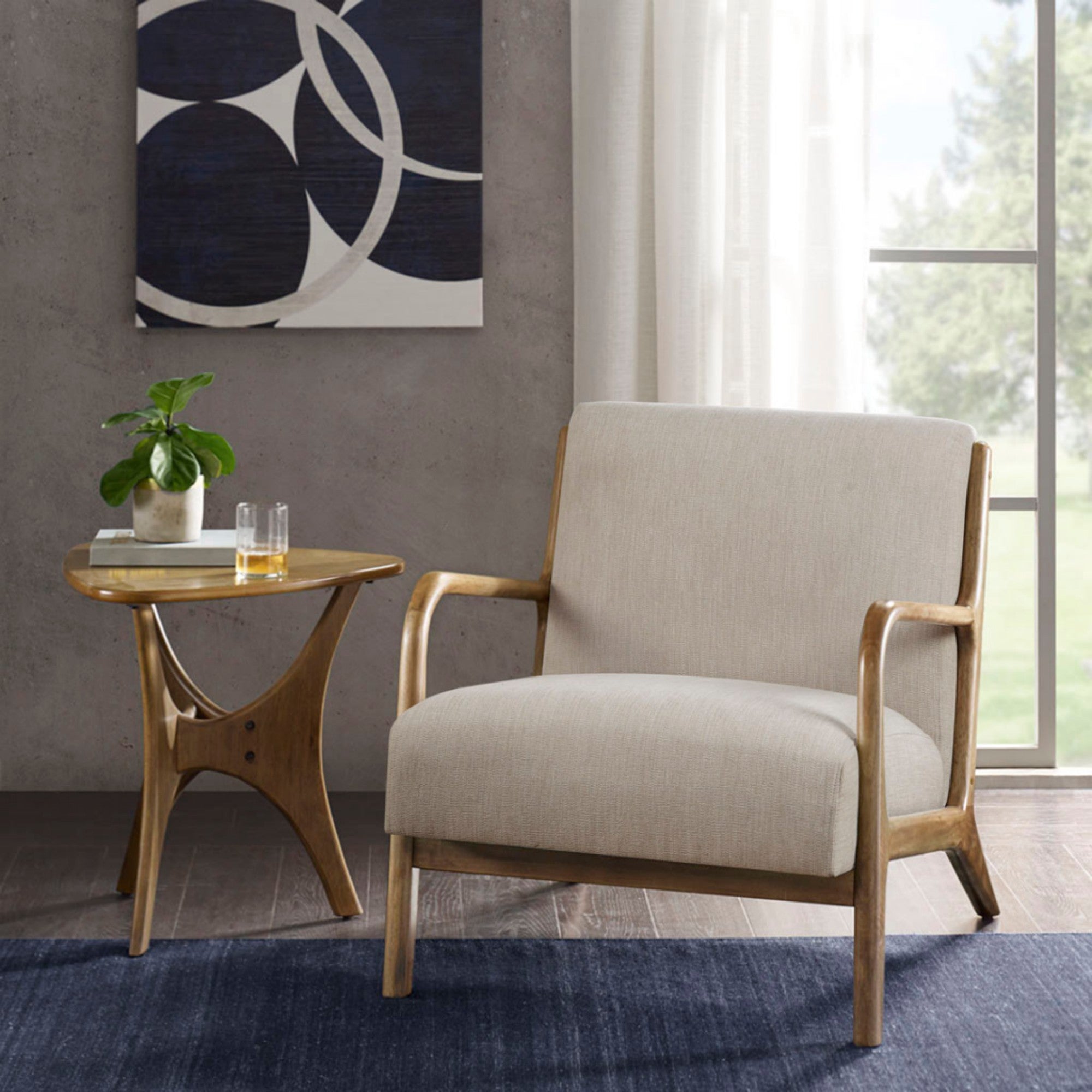 Mid-Century Lounge Accent Chair with Upholstered Seat