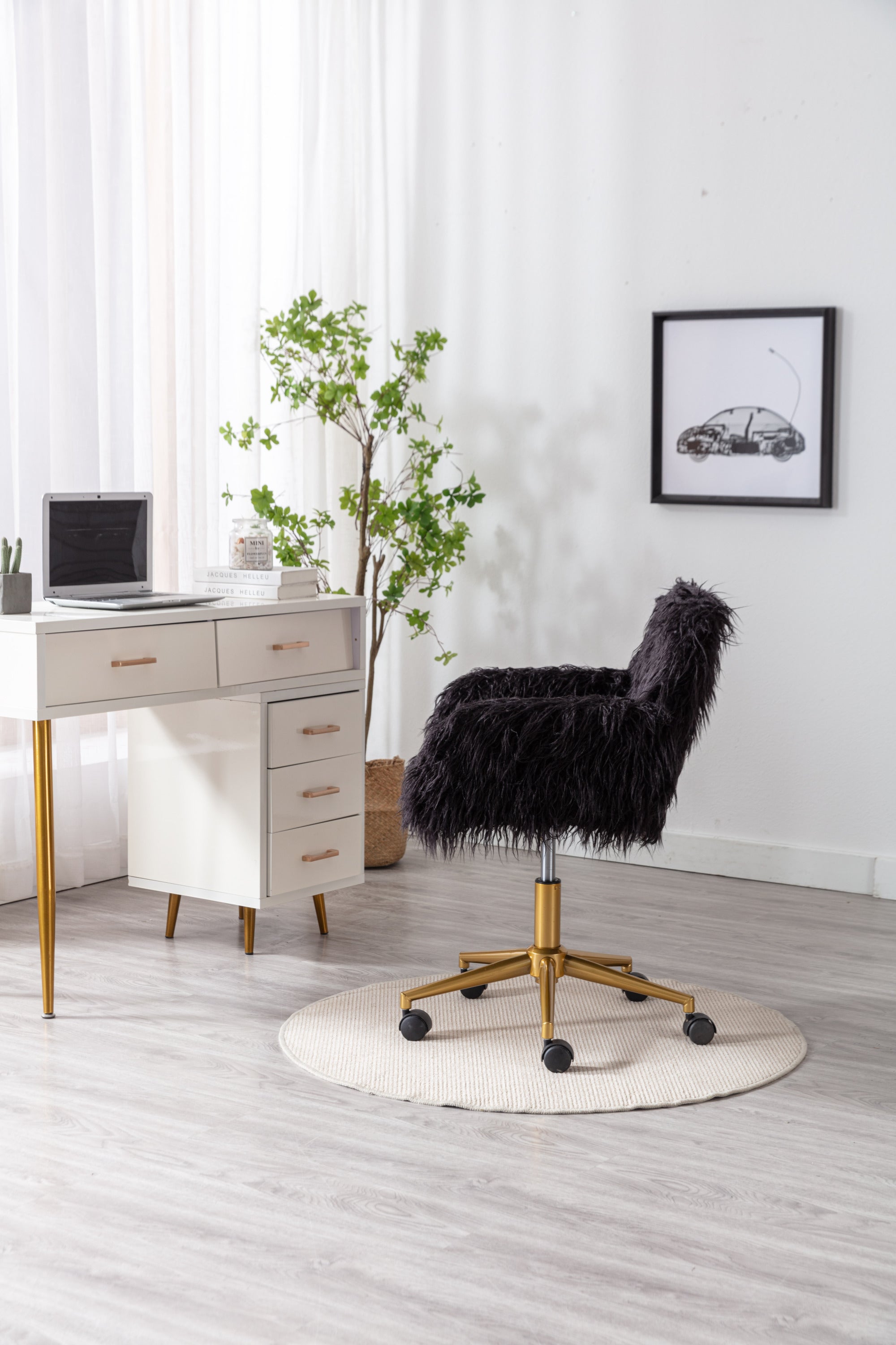 Faux Fur Office Chair with Gold Base