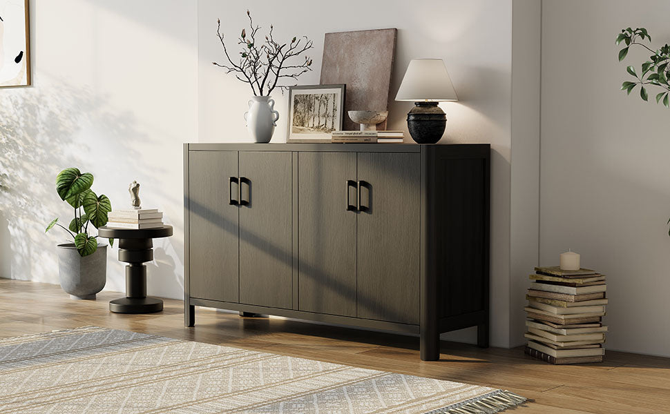 Farmhouse Style 4-Door Cabinet with Natural Distressed Finish