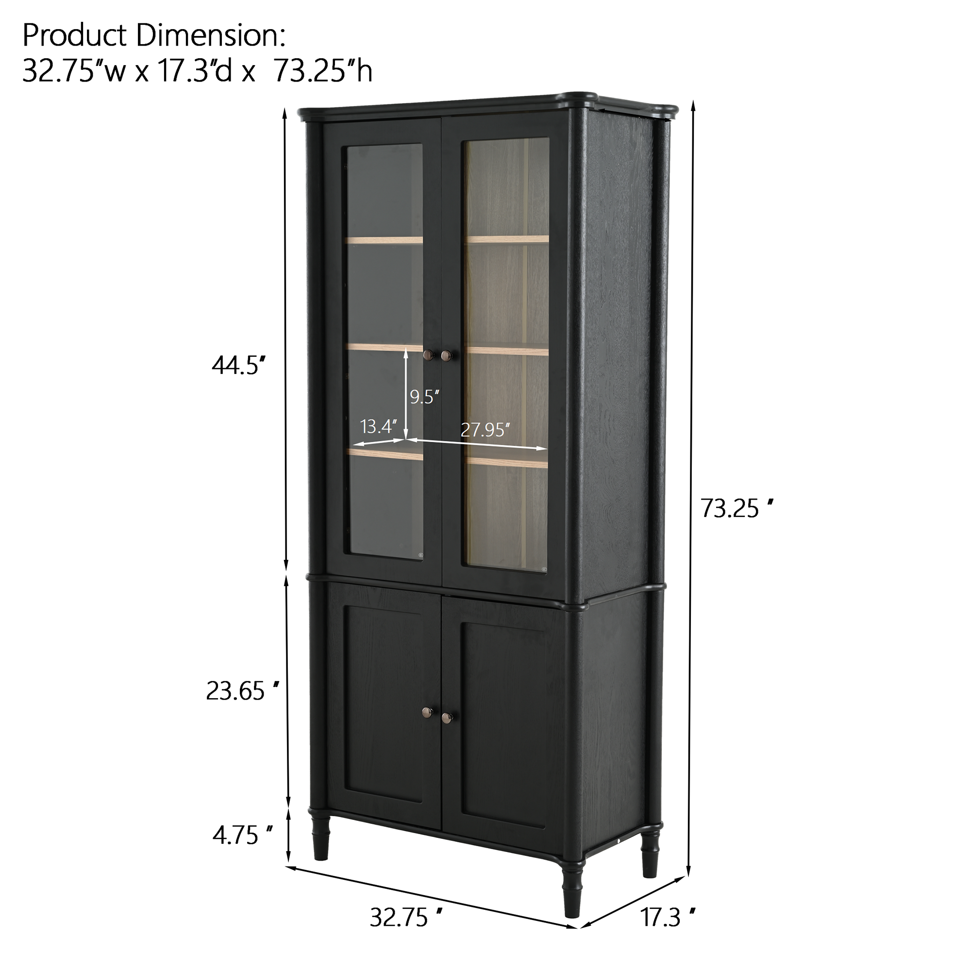 Vintage Style Display Cabinet with Double Glass Doors