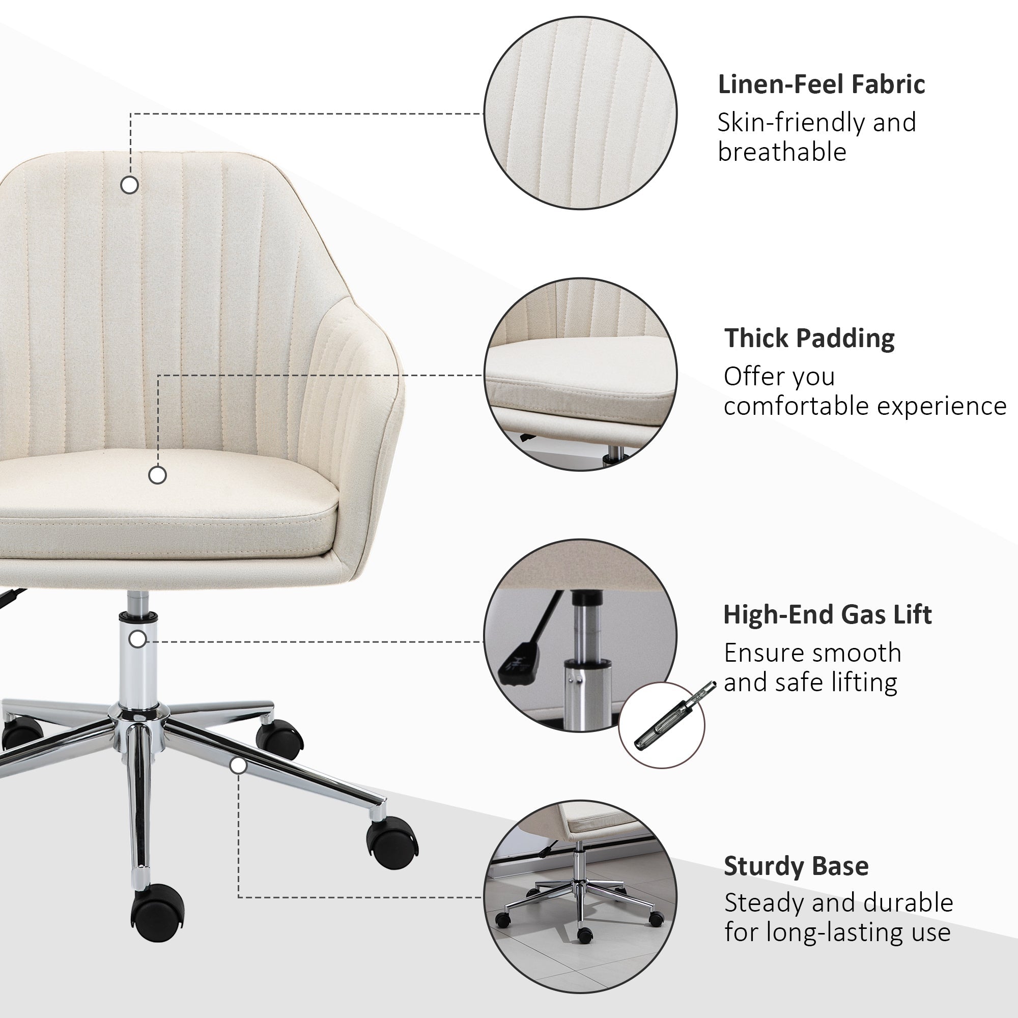 Swivel Desk Chair with Tub Shape Design & Lined Pattern Back