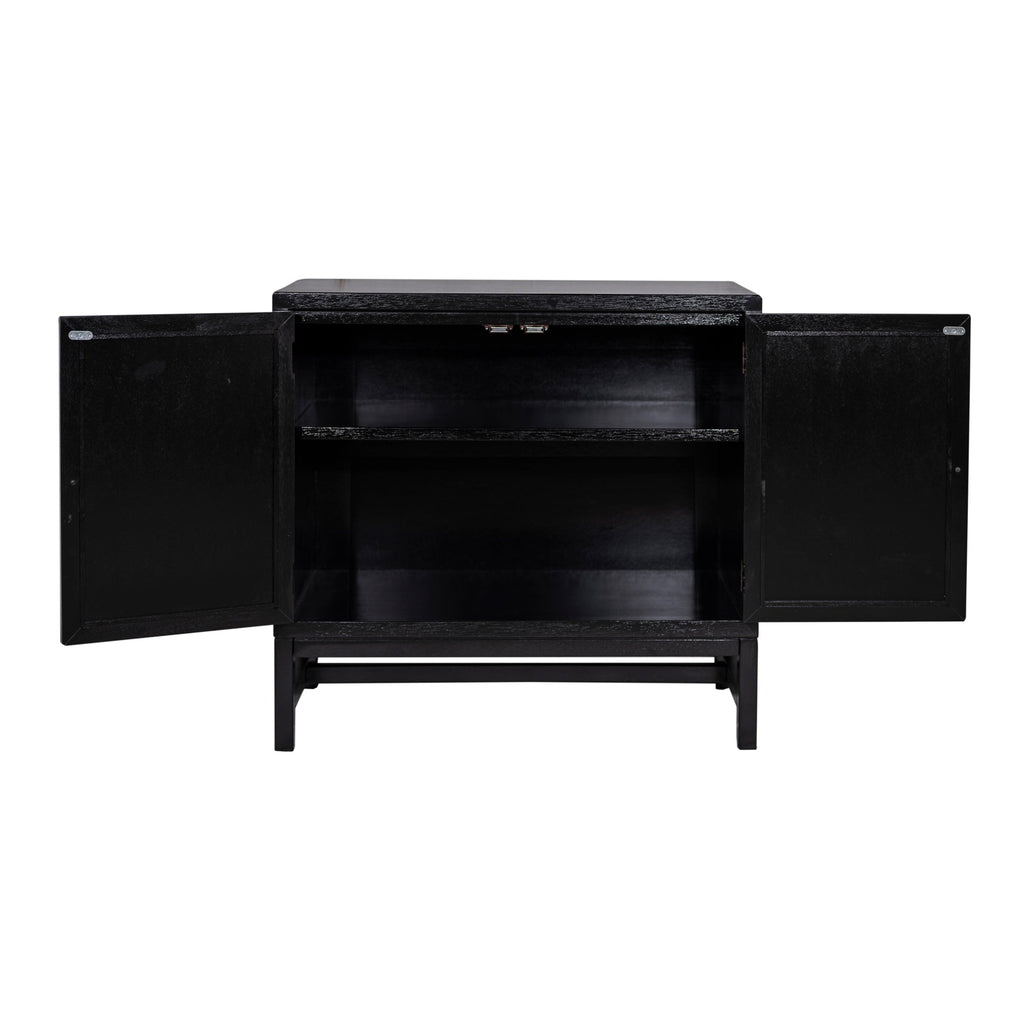 Raffia Paneled 2 Door Storage Cabinet, Black