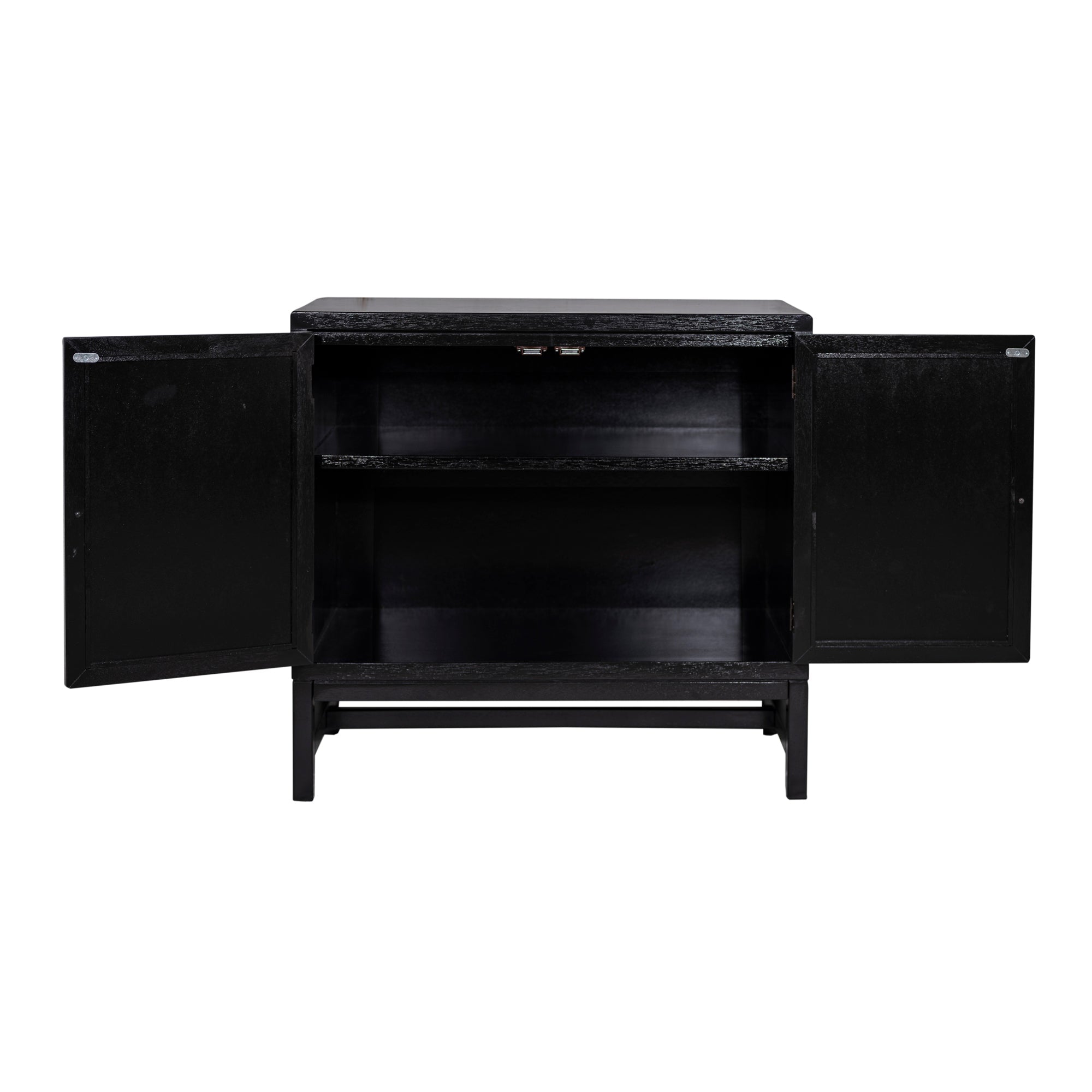 Raffia Paneled 2 Door Storage Cabinet, Black