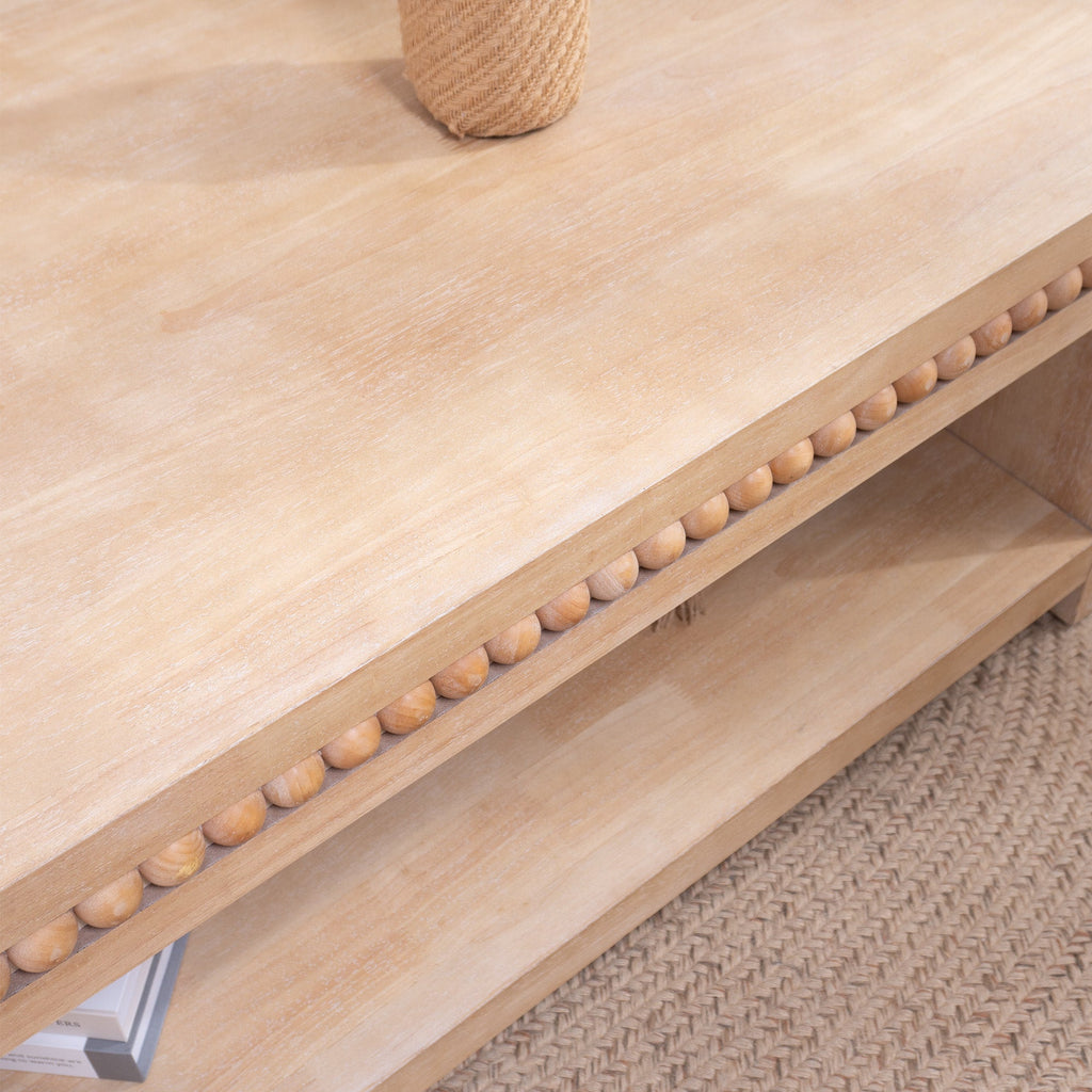 Modern Wood Coffee Table with Beaded Trim