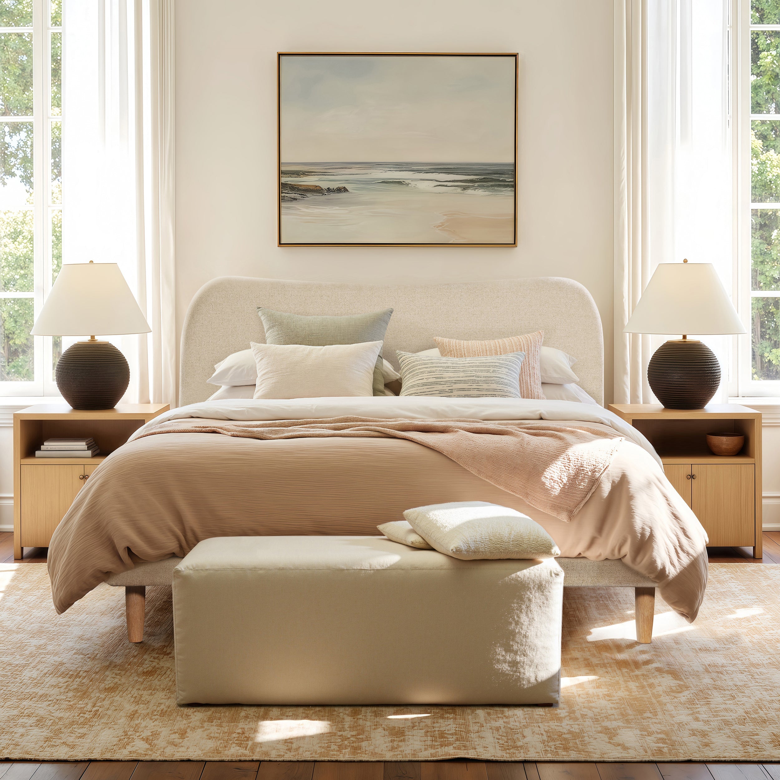 Roman Curved Headboard Upholstered Platform Bed