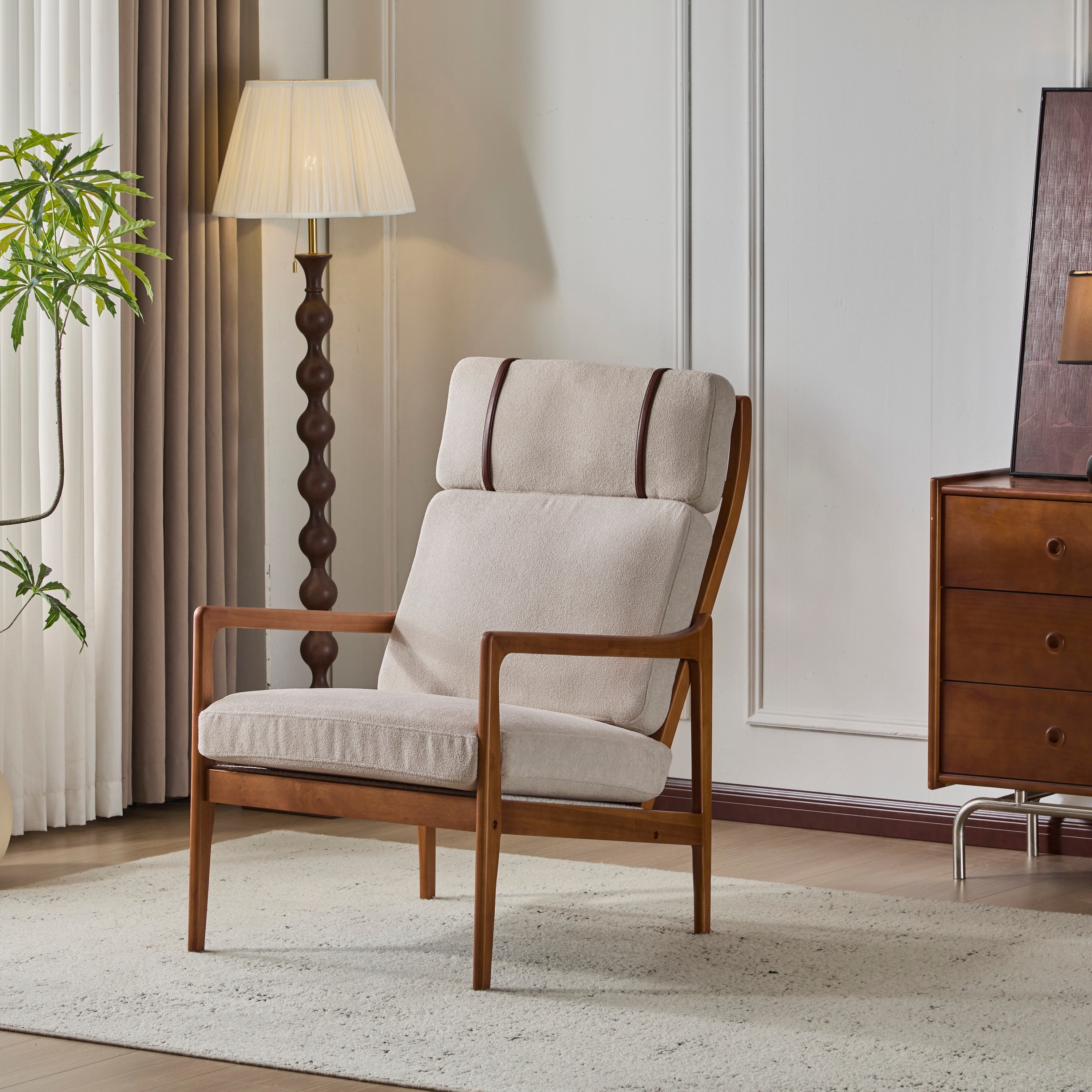 Birchmere Mid Century Modern Accent Armchair, Solid Wood Frame with High Back & Upholstered Cushions