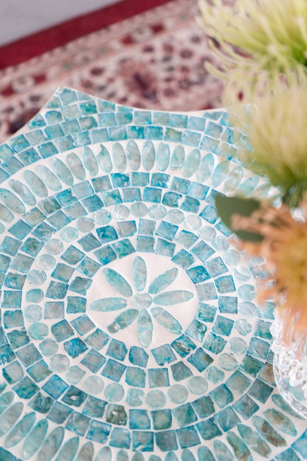 Blue Scalloped Capiz Side Table