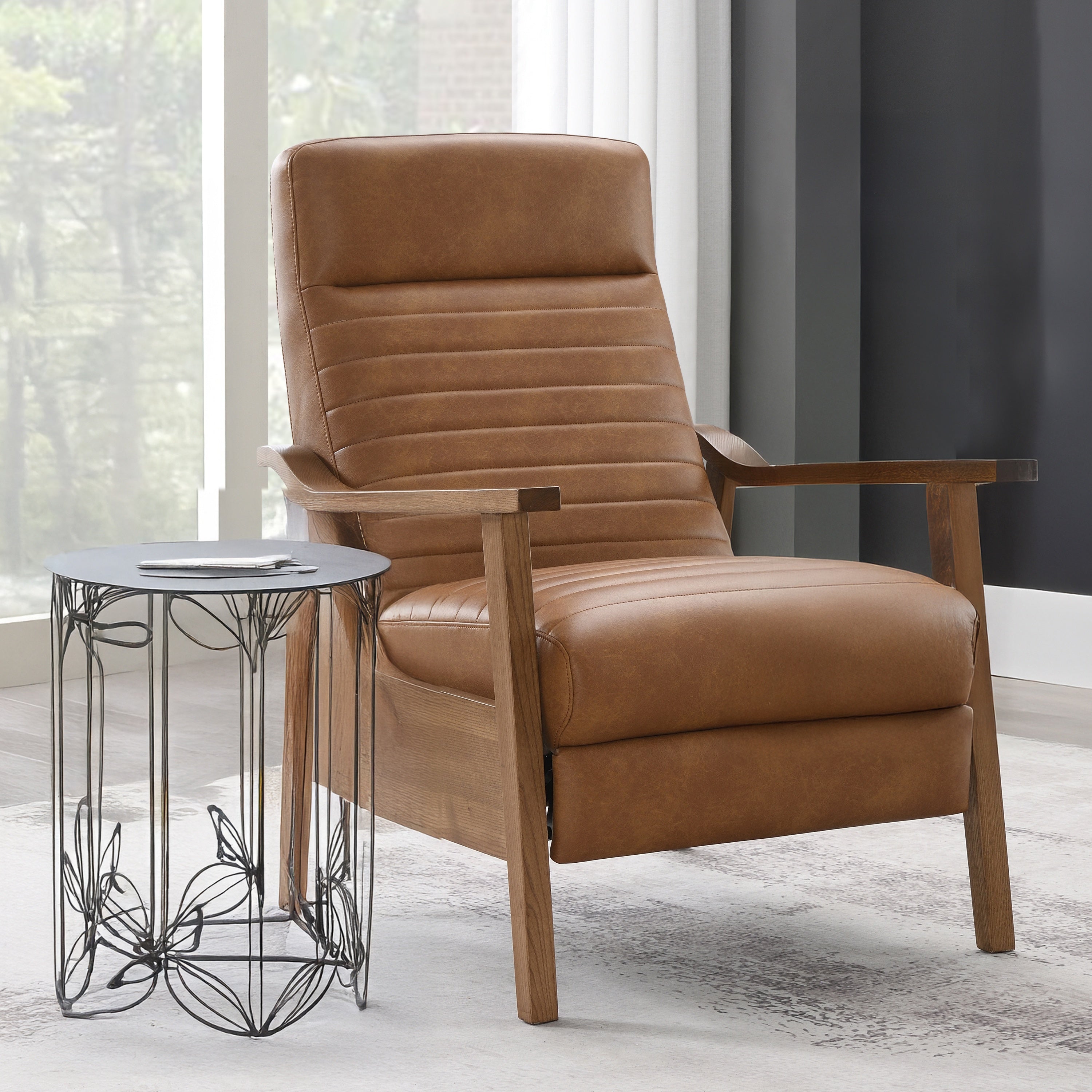 Asher Faux Leather & Wood Arm Push Back Recliner