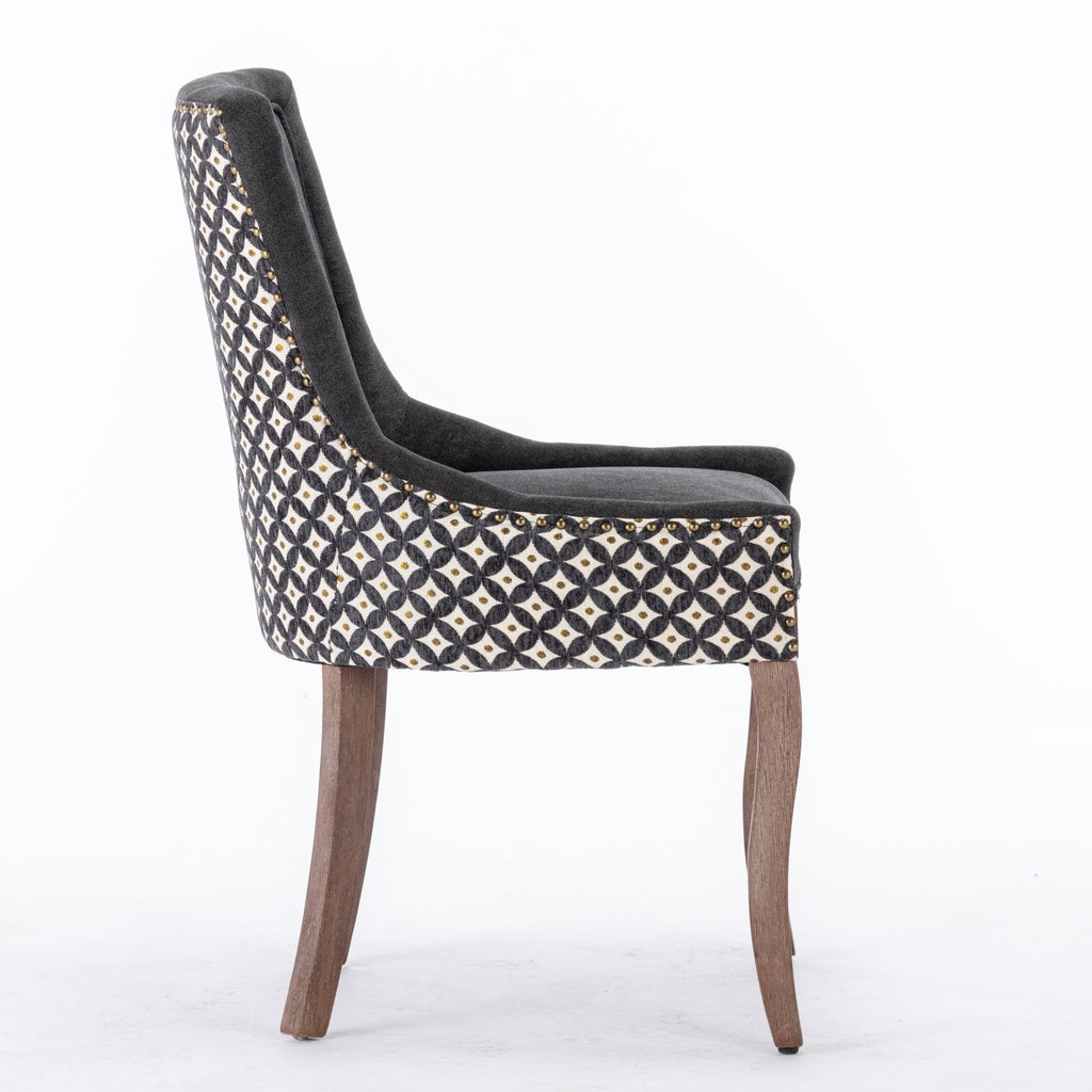 Square Patterned Back Upholstered Dining Chair with Bronze Nailhead Trim, Set of 2