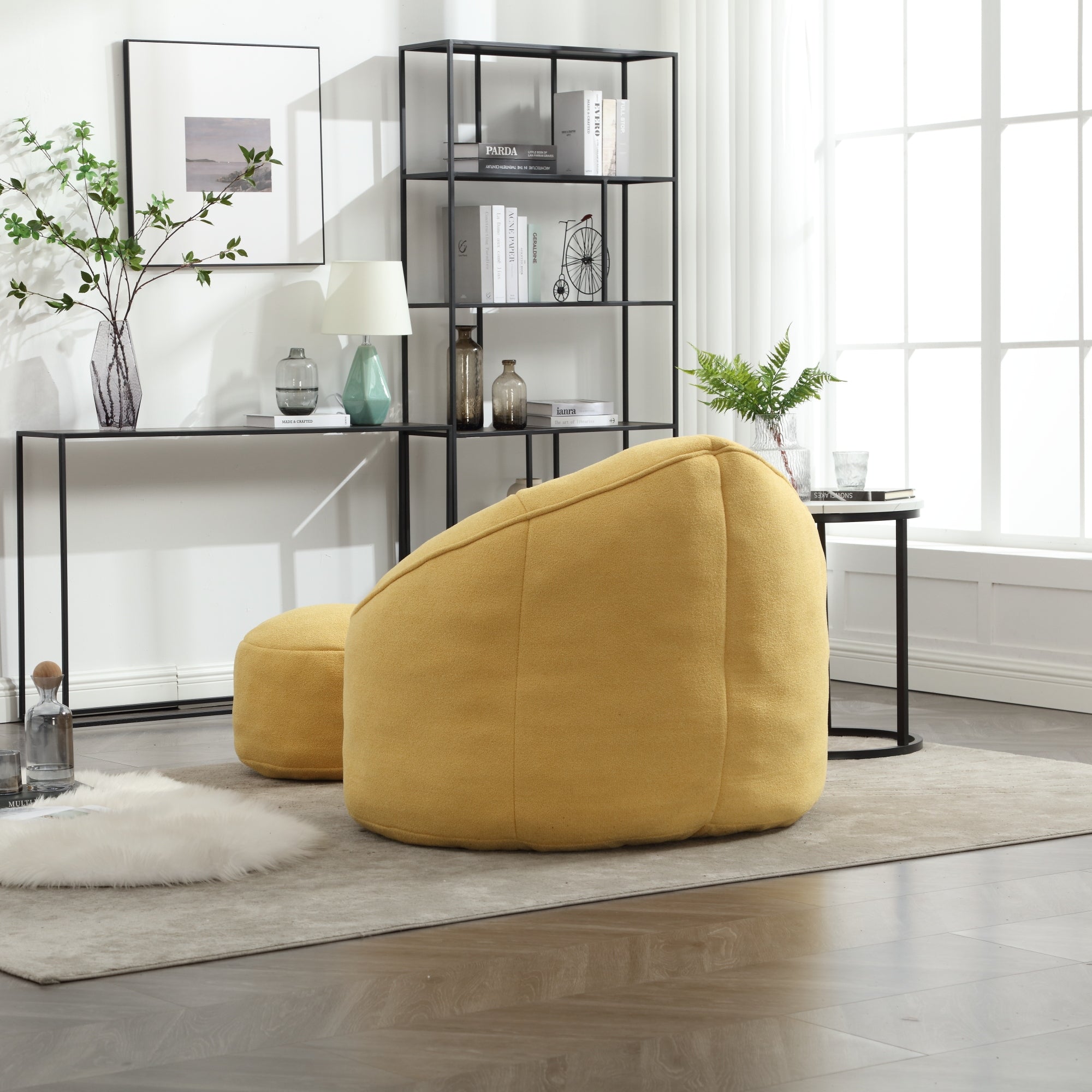 Bean Bag Sofa Chair with High-Pressure Foam and Footrest