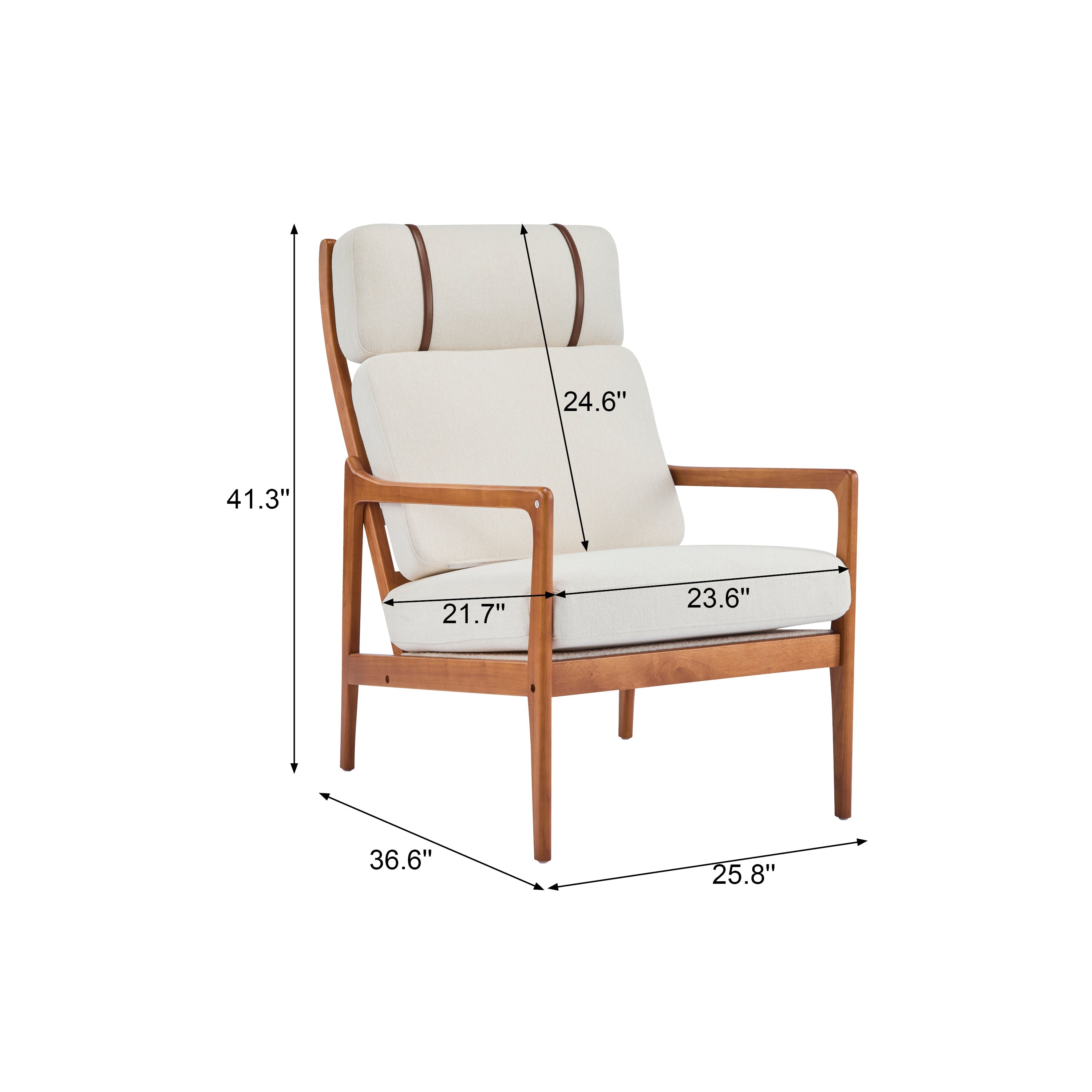 Birchmere Mid Century Modern Accent Armchair, Solid Wood Frame with High Back & Upholstered Cushions