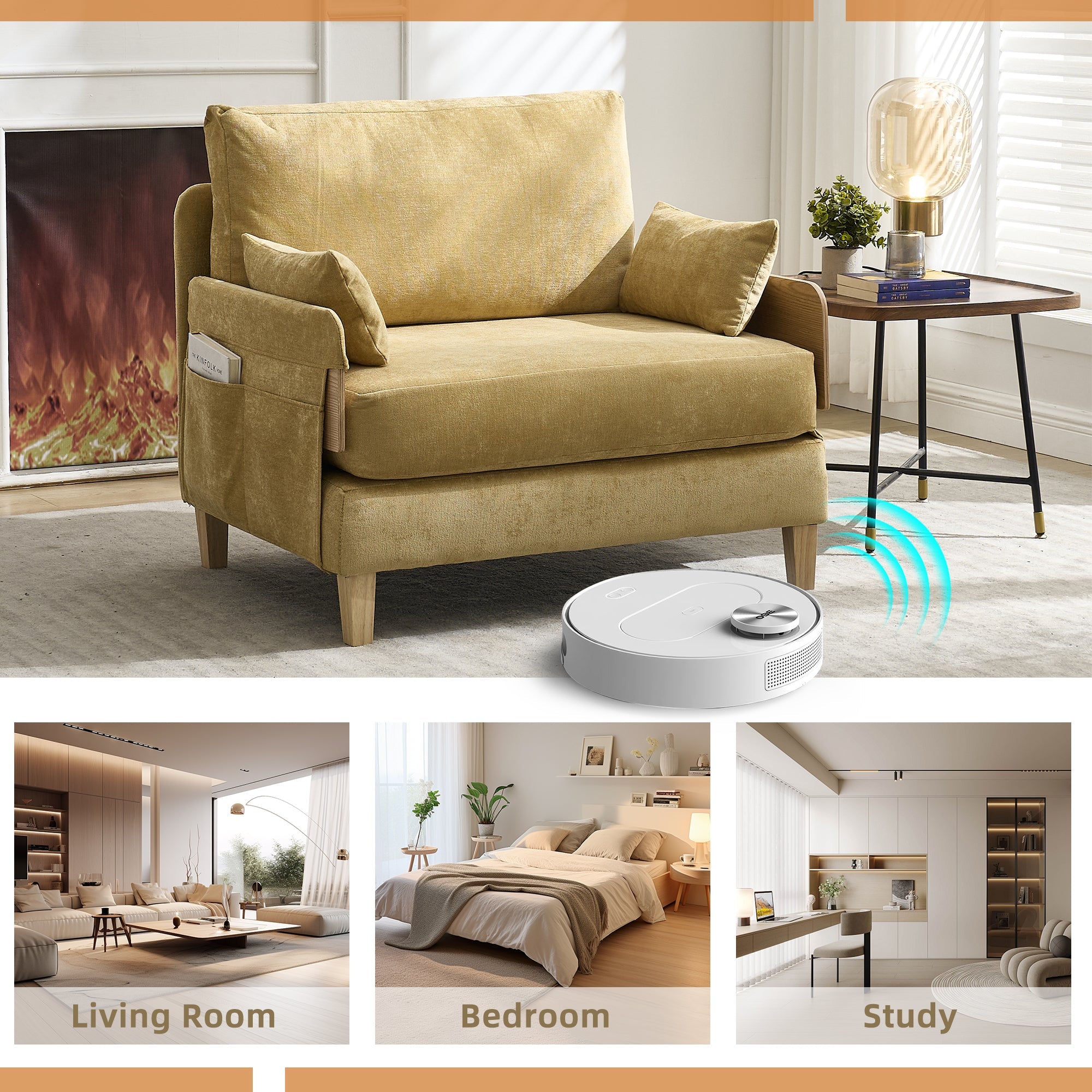 Mid-Century Modern Chenille Foldable Sofa Bed Recliner