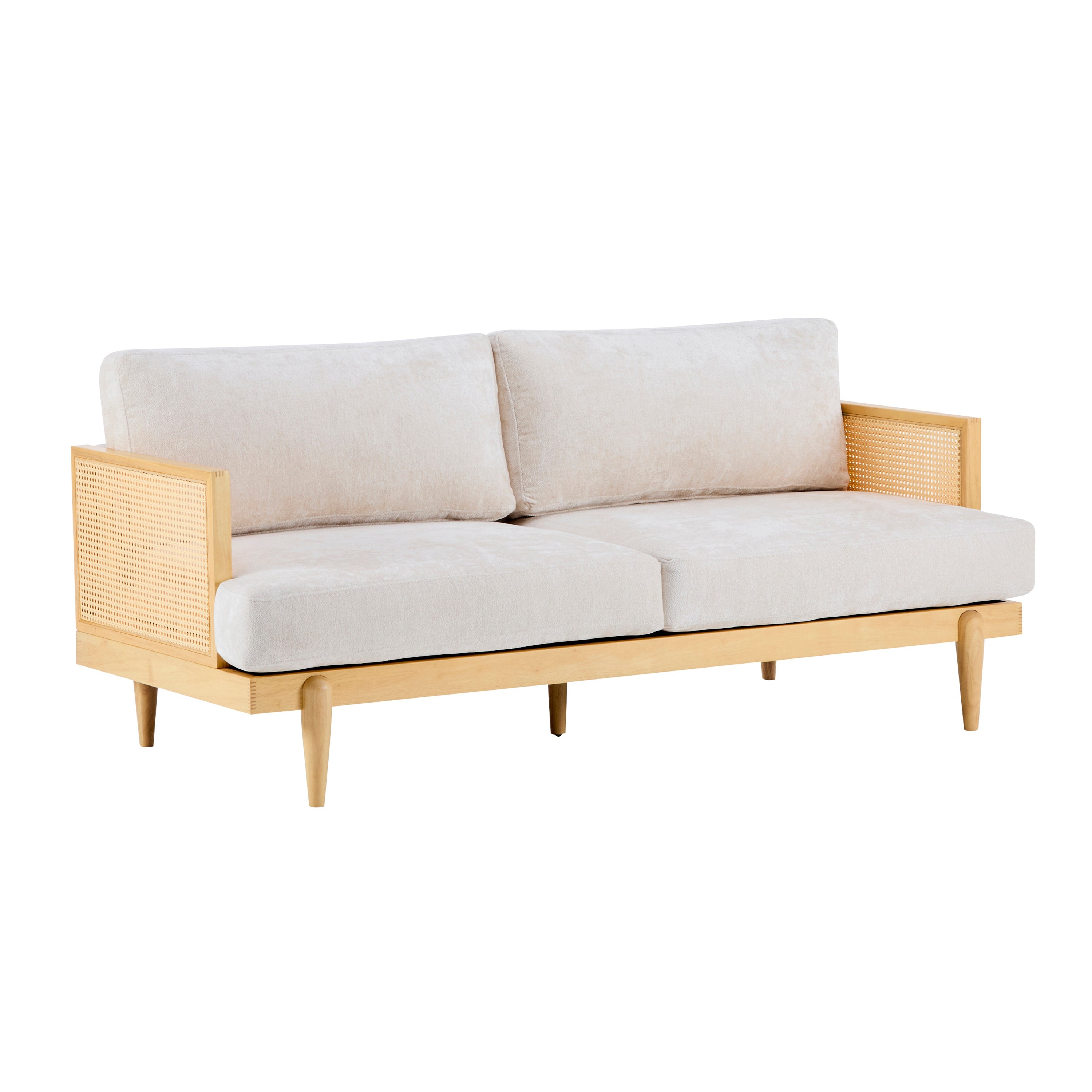 Square Arm 3-Seater Sofa with Cane Rattan and Wooden Frame