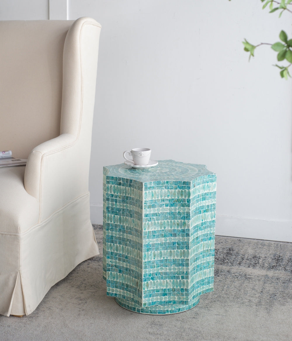 Blue Scalloped Capiz Side Table