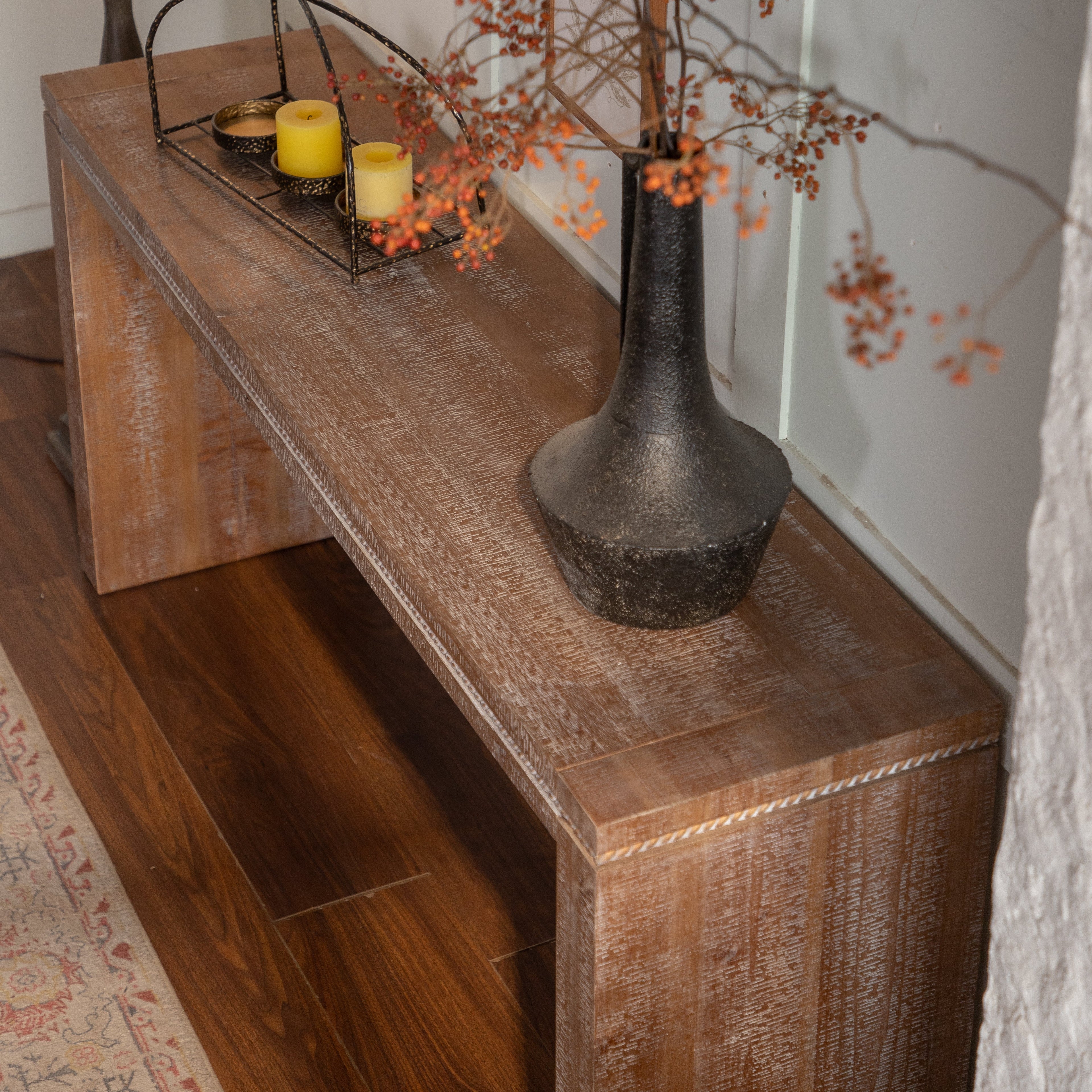 Rustic Console Table with Carved Detail