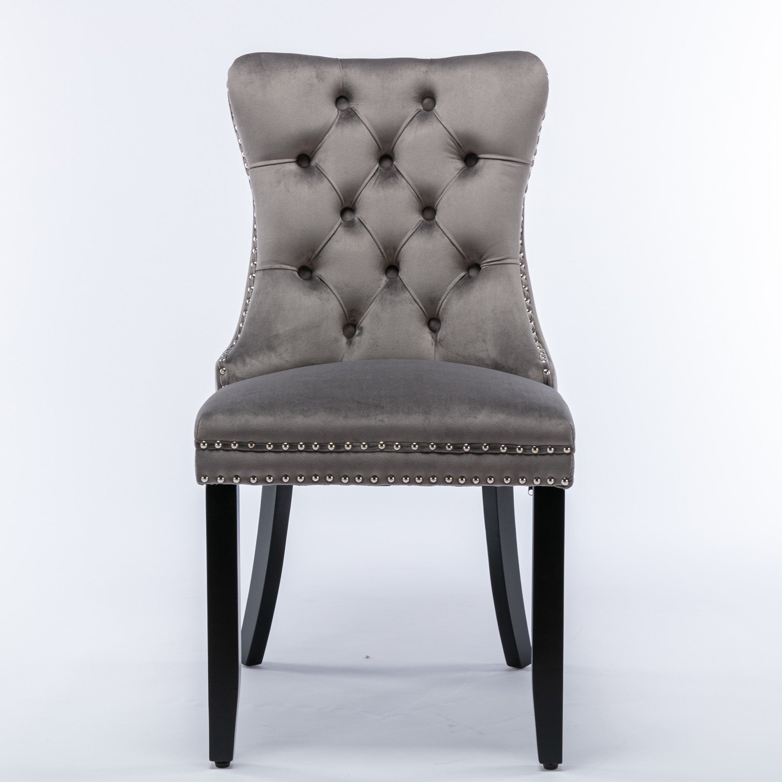 Rosewick Modern Tufted Velvet Nailhead Trim Solid Wood Upholstered Dining Chair with Wood Legs, Set of 2