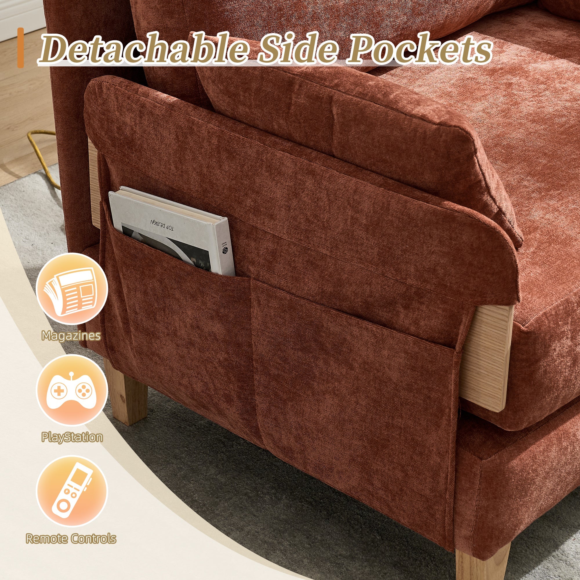 Mid-Century Modern Chenille Foldable Sofa Bed Recliner