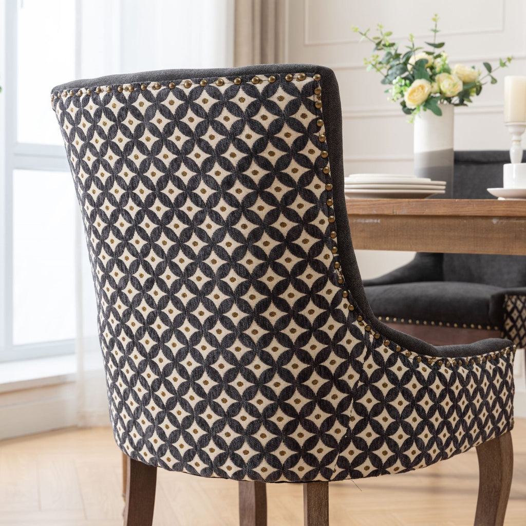 Square Patterned Back Upholstered Dining Chair with Bronze Nailhead Trim, Set of 2