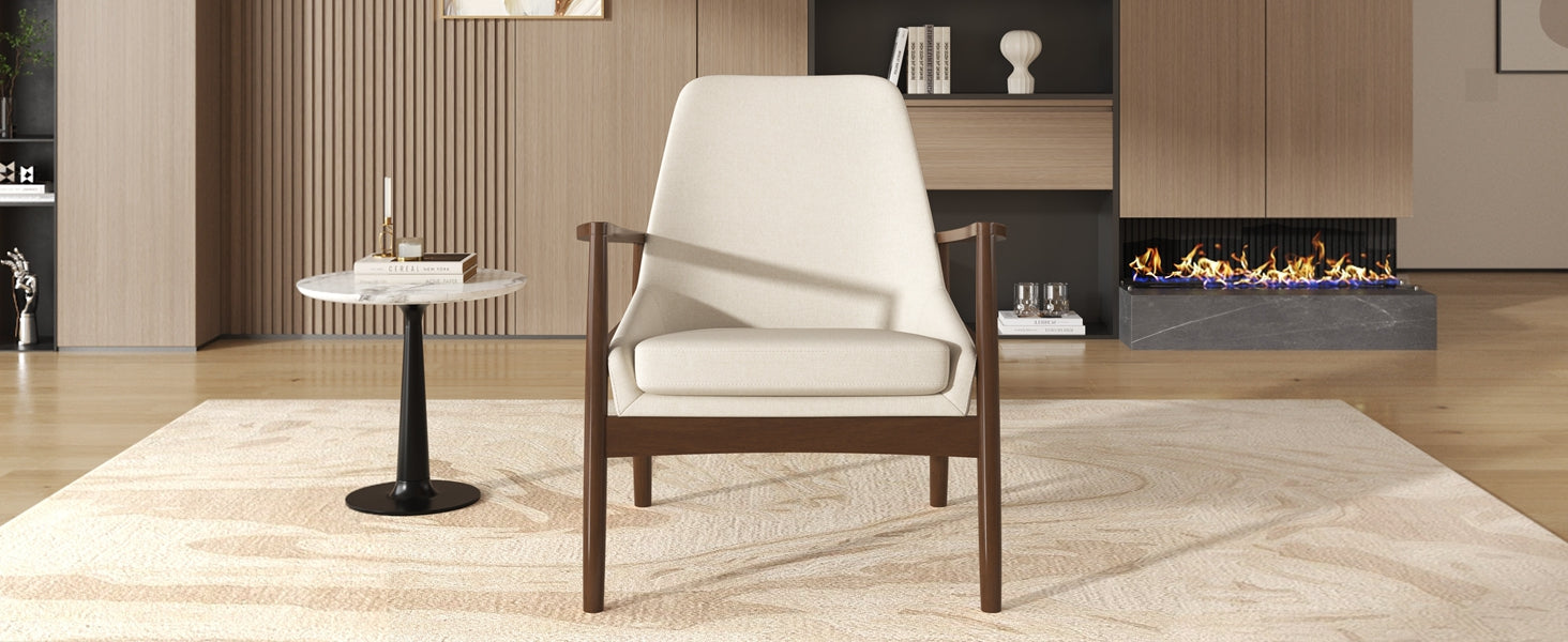 Faux Leather Mid-Century Modern Armchair with Solid Wood Frame