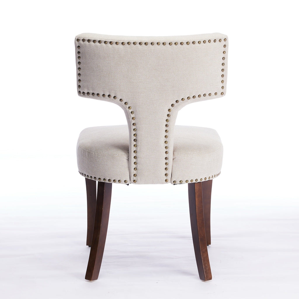 Mid Century Modern T-Back Dining Chairs with Nailhead Trim, Set of 2