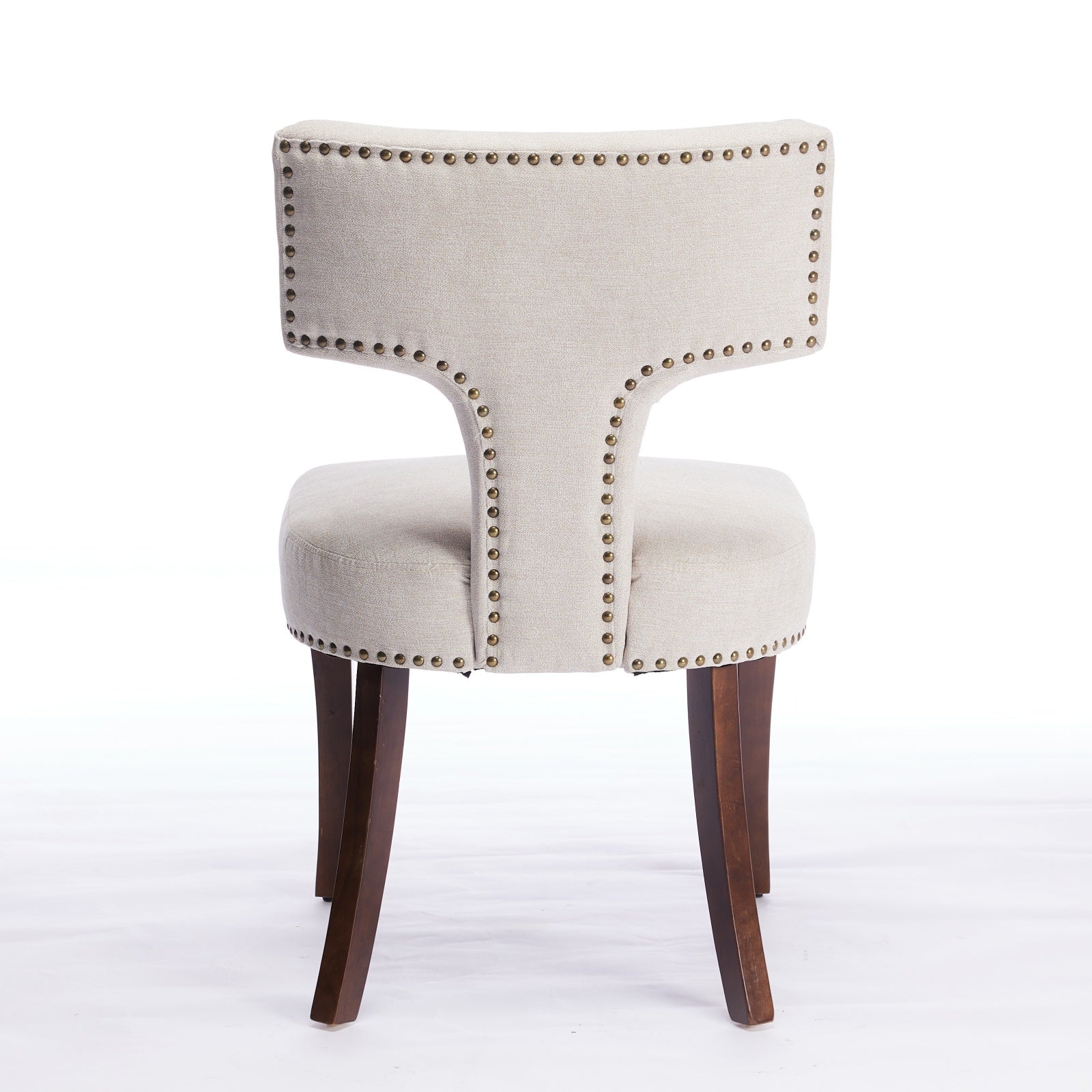 Mid Century Modern T-Back Dining Chairs with Nailhead Trim, Set of 2