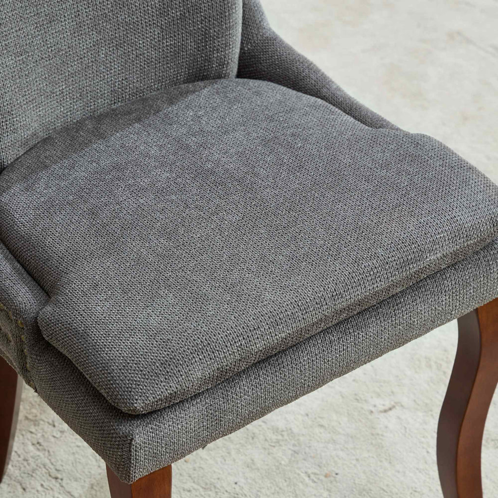ChenilleUpholstered Dining Chairs with Curved Solid Wood Legs, Set of 2