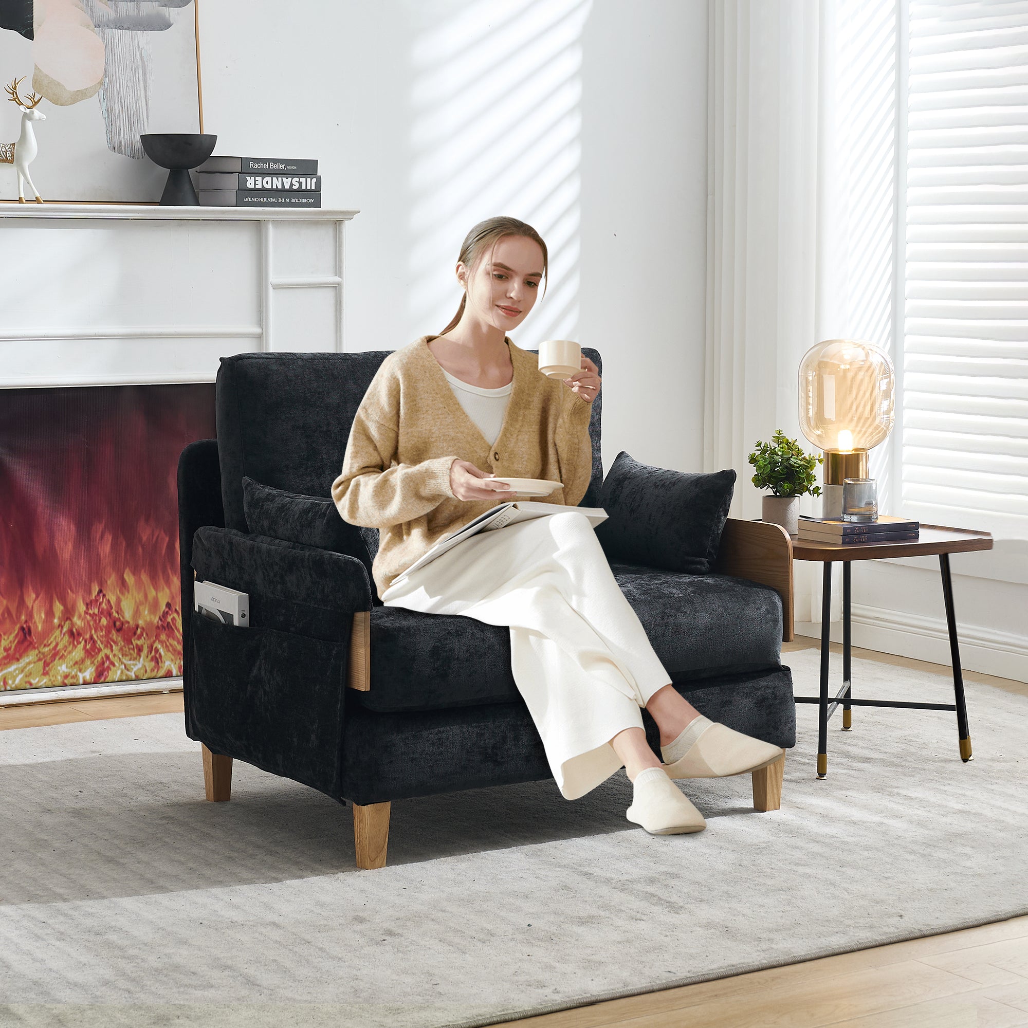 Mid-Century Modern Chenille Foldable Sofa Bed Recliner
