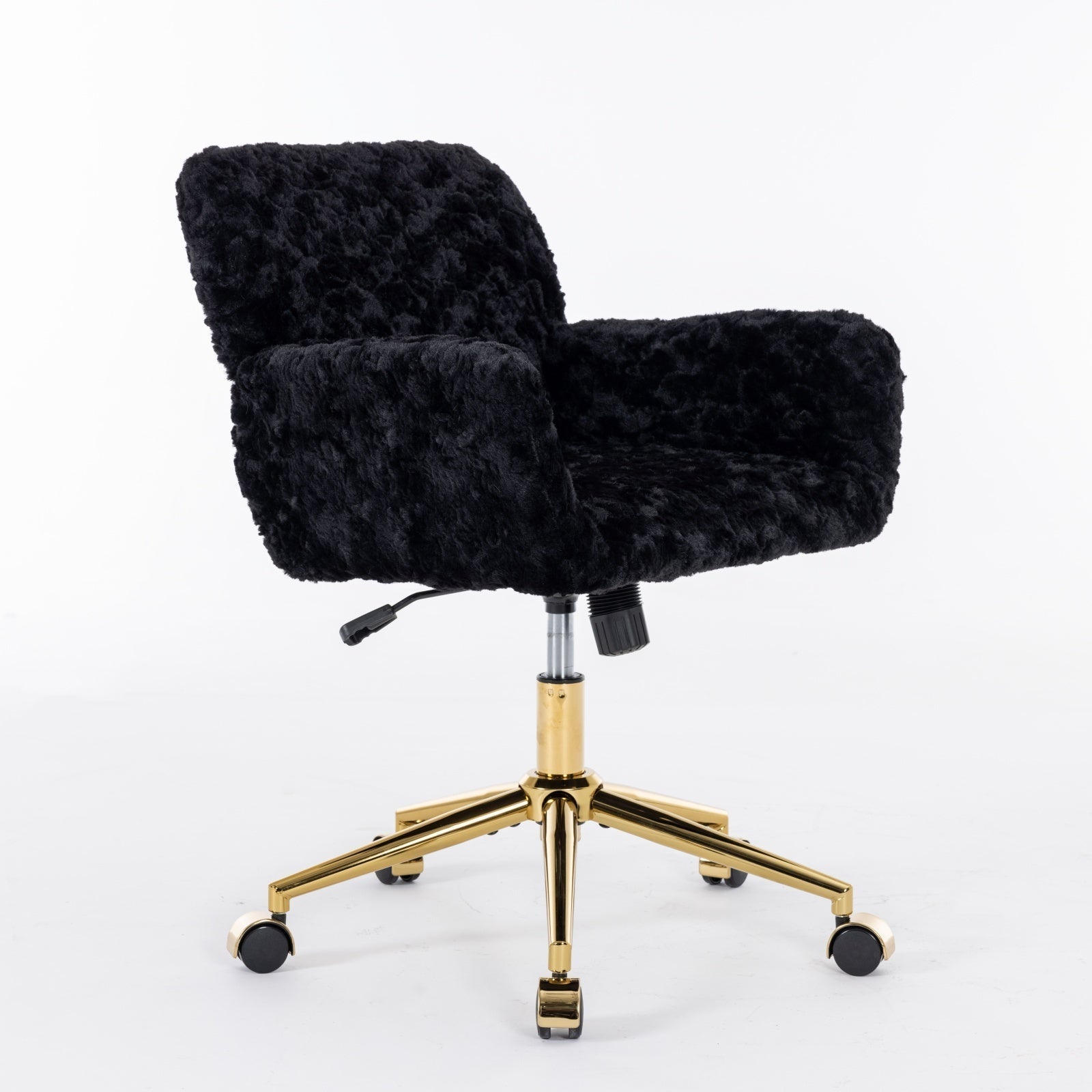 Faux Rabbit Hair Office Chair with Golden Metal Base, Adjustable Swivel