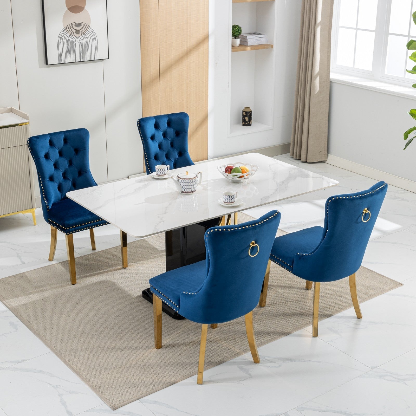 Rosewick Modern Tufted Velvet Solid Wood Upholstered Dining Chair with Gold Stainless Steel Plating Legs, Set of 2