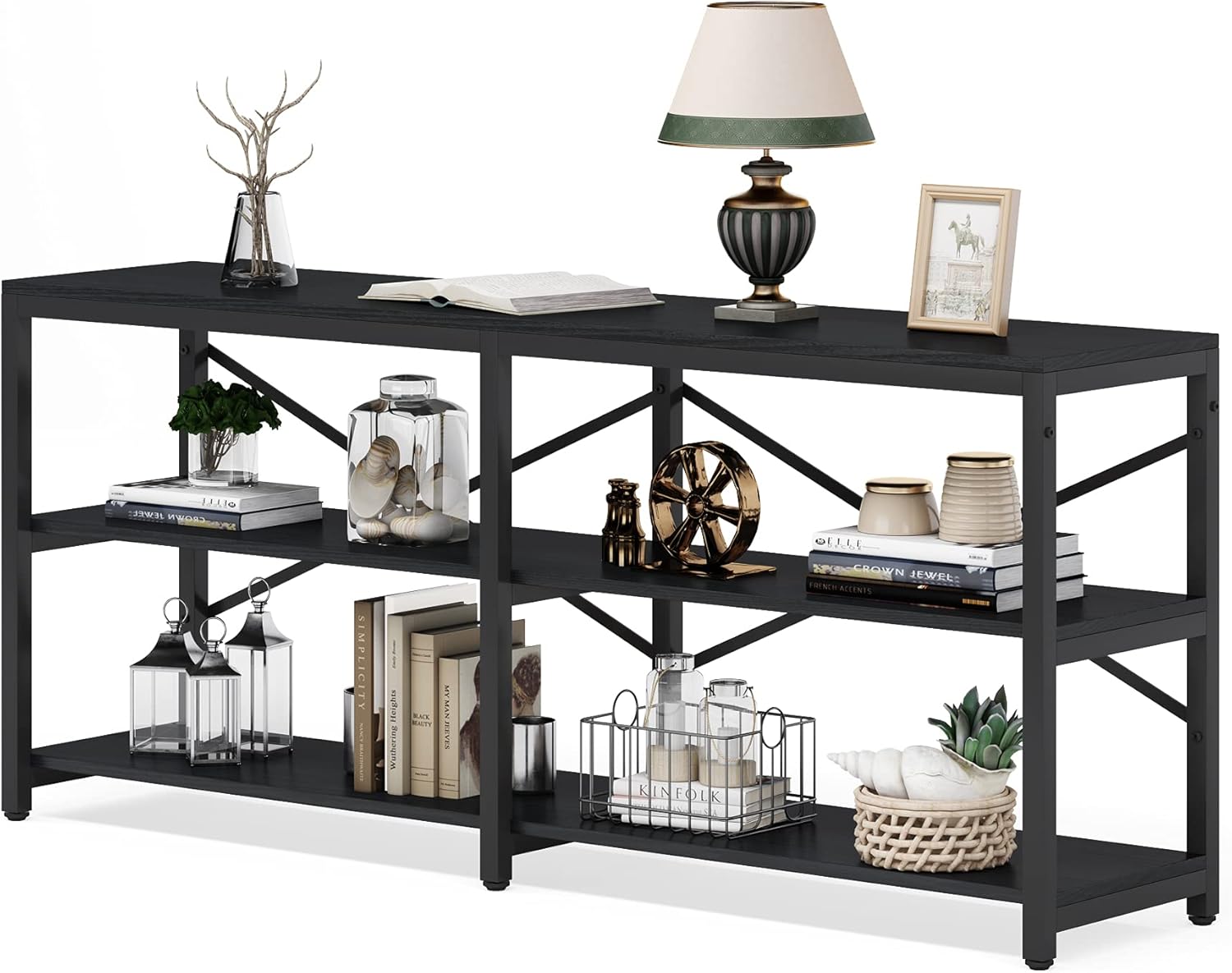 Runford Modern Entryway Table with Metal Frame & X-Back Design
