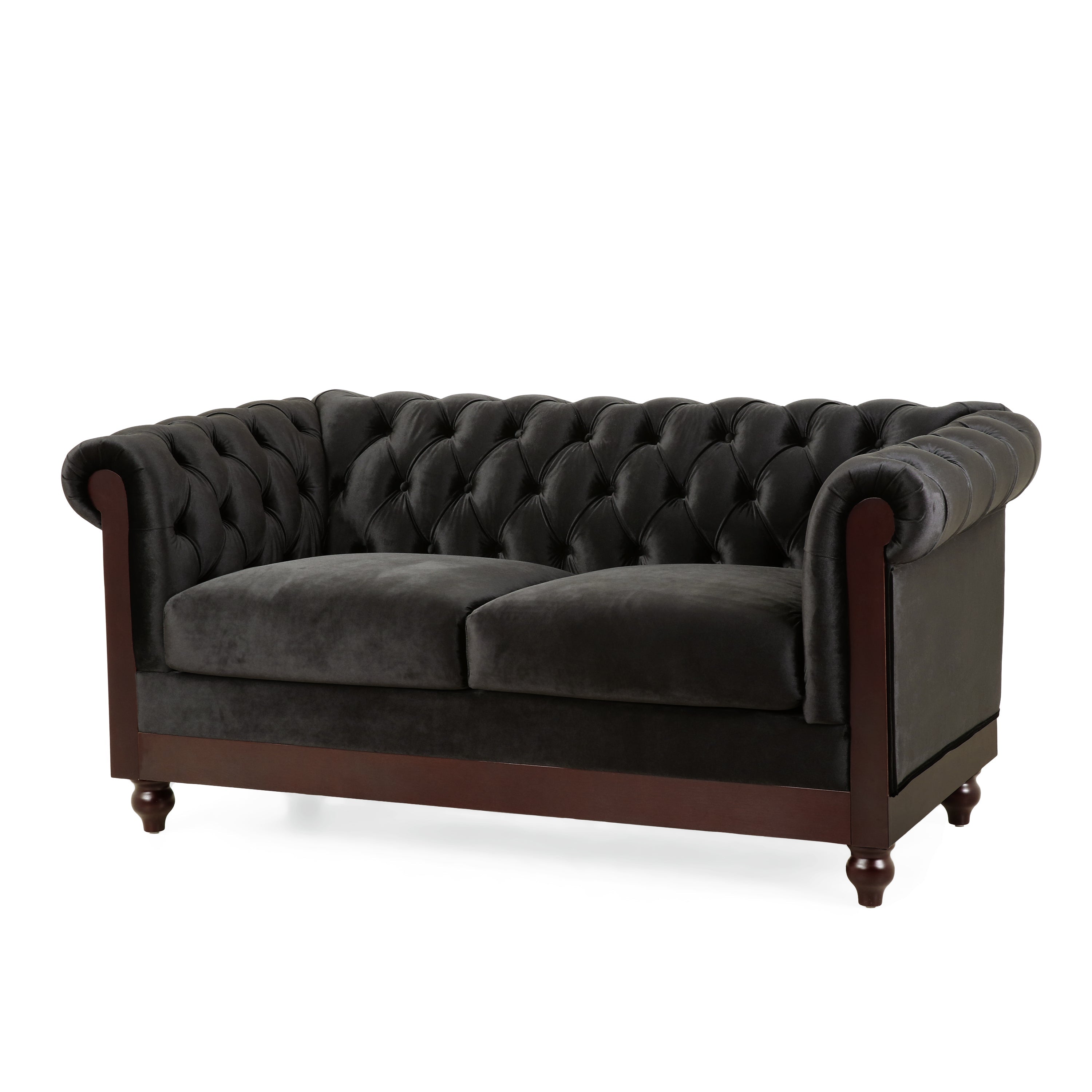 Velvet Rolled Arm Chesterfield Loveseat