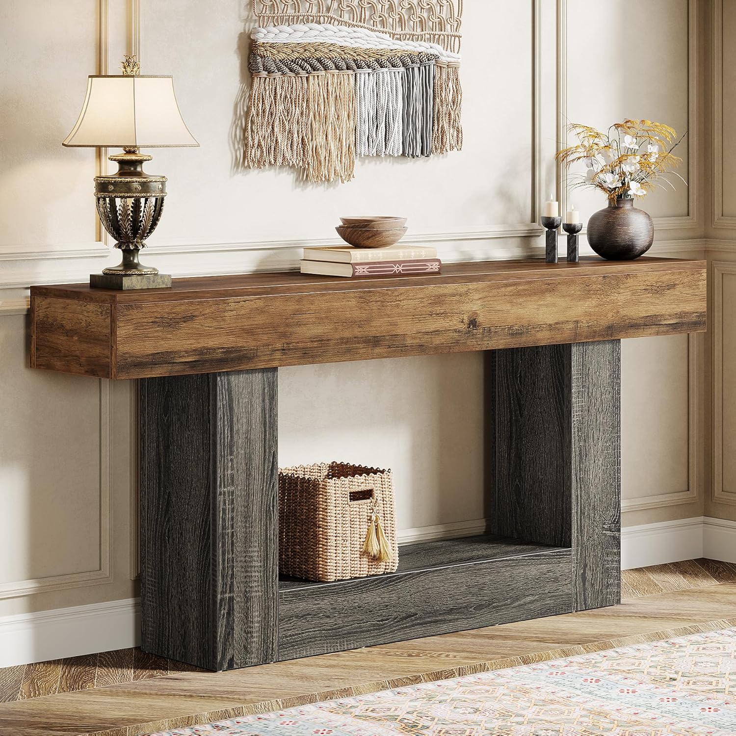 Pinehurst Farmhouse 2-Tier Entryway Table with U-Shaped Base
