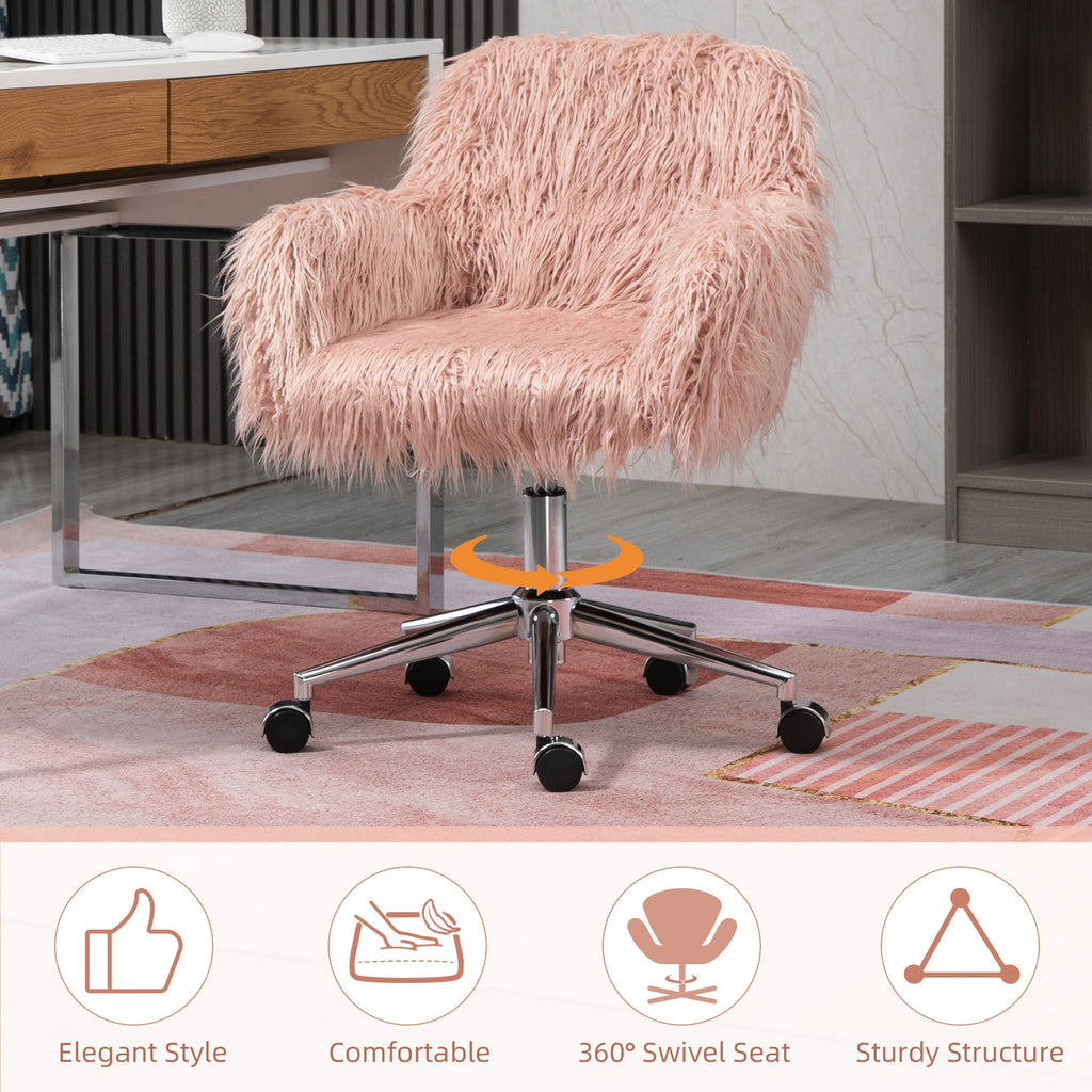 Faux Fur Desk Chair with Adjustable Height and Wheels