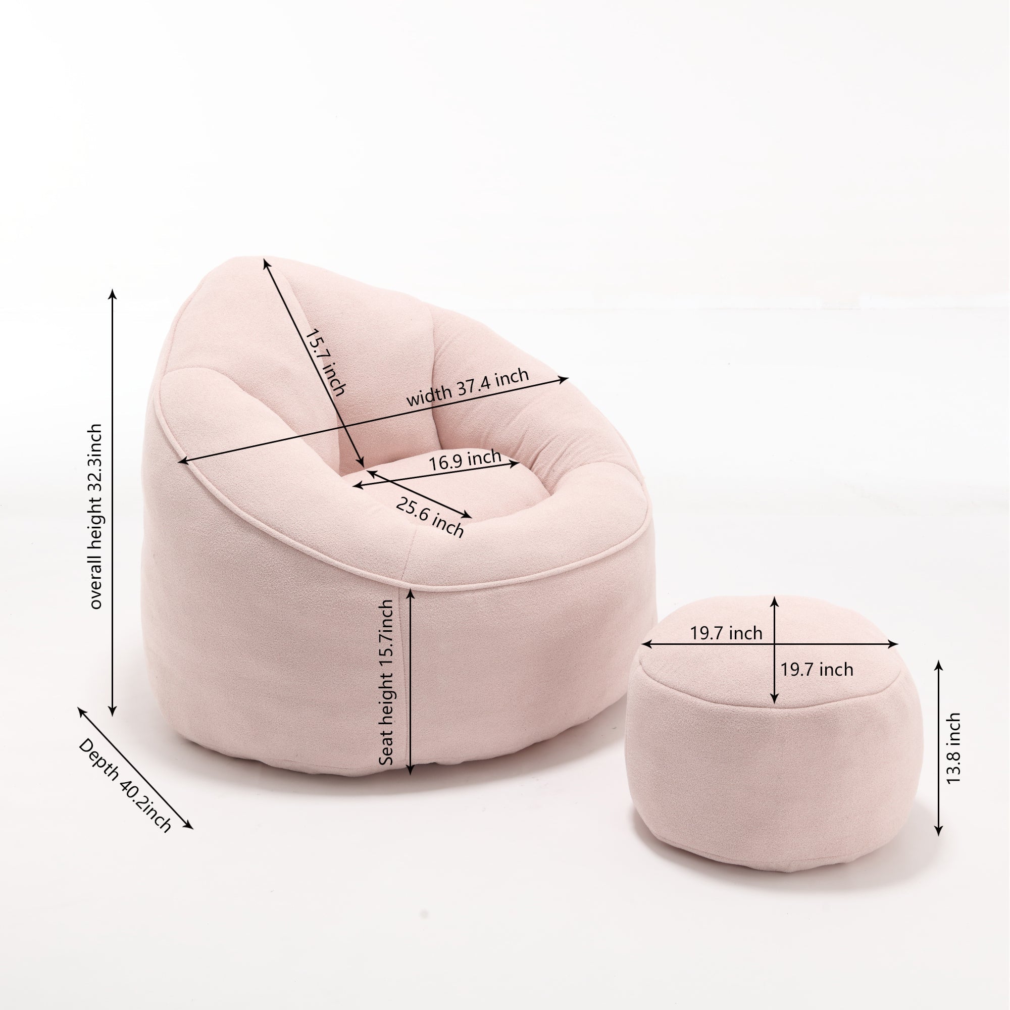 Bean Bag Sofa Chair with High-Pressure Foam and Footrest