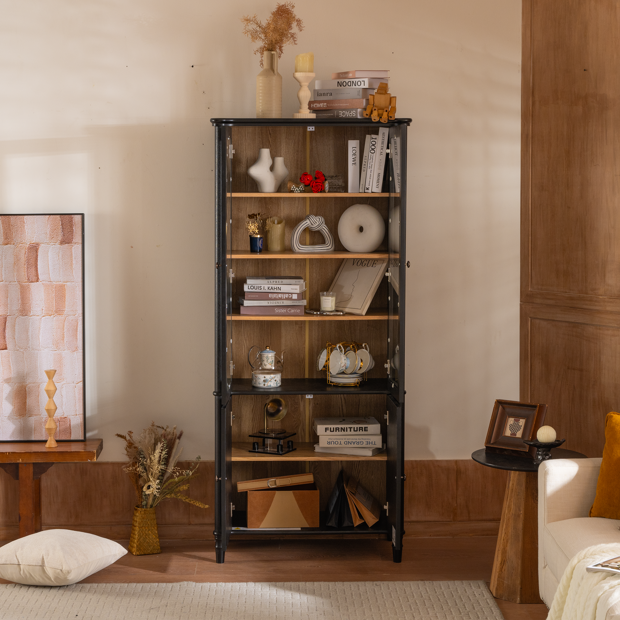 Vintage Style Display Cabinet with Double Glass Doors