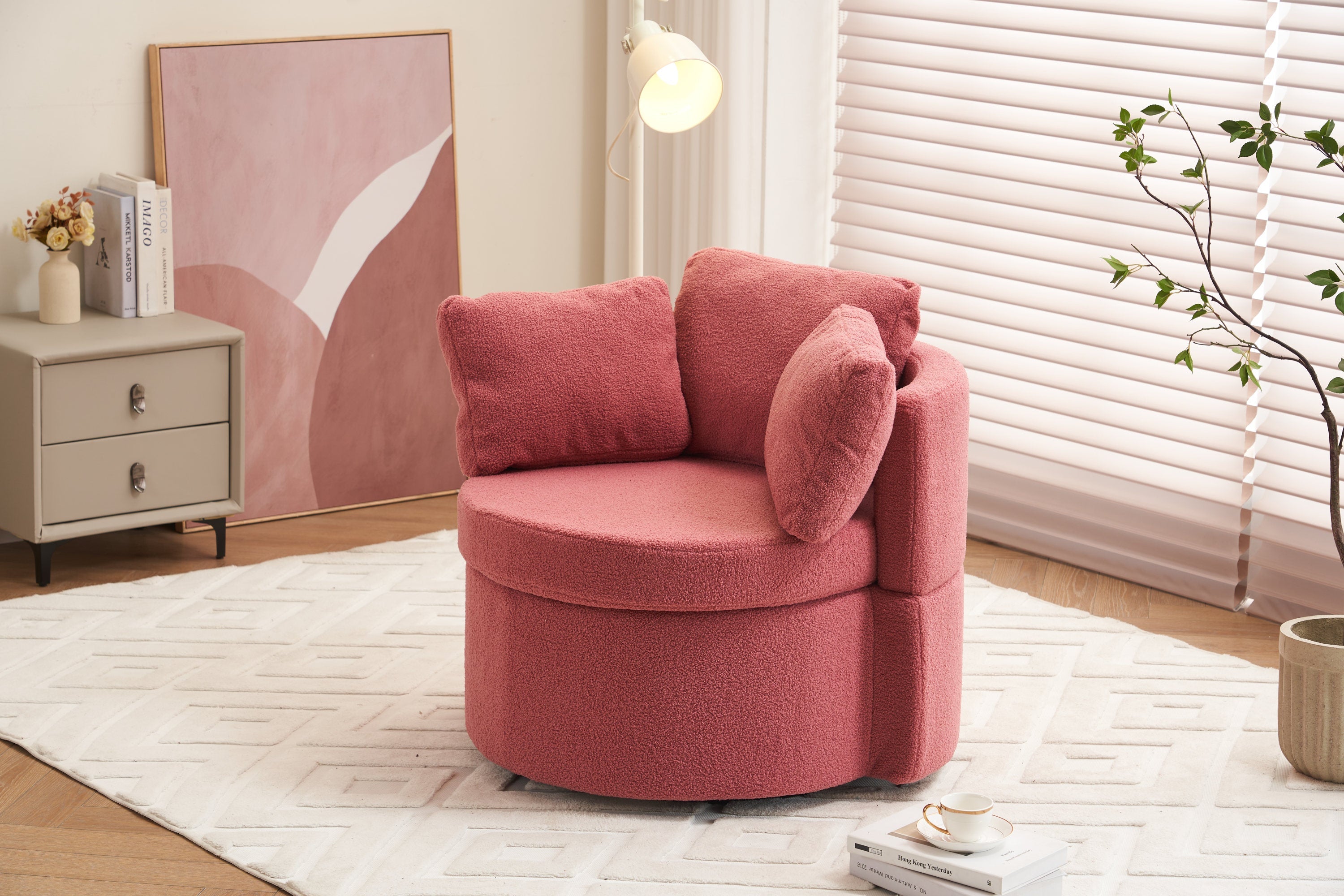 Teddy Fabric Swivel And Storage Chair With Back Cushion