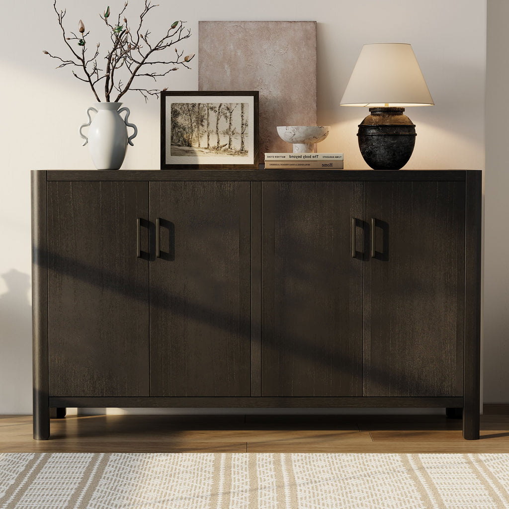 Farmhouse Style 4-Door Cabinet with Natural Distressed Finish