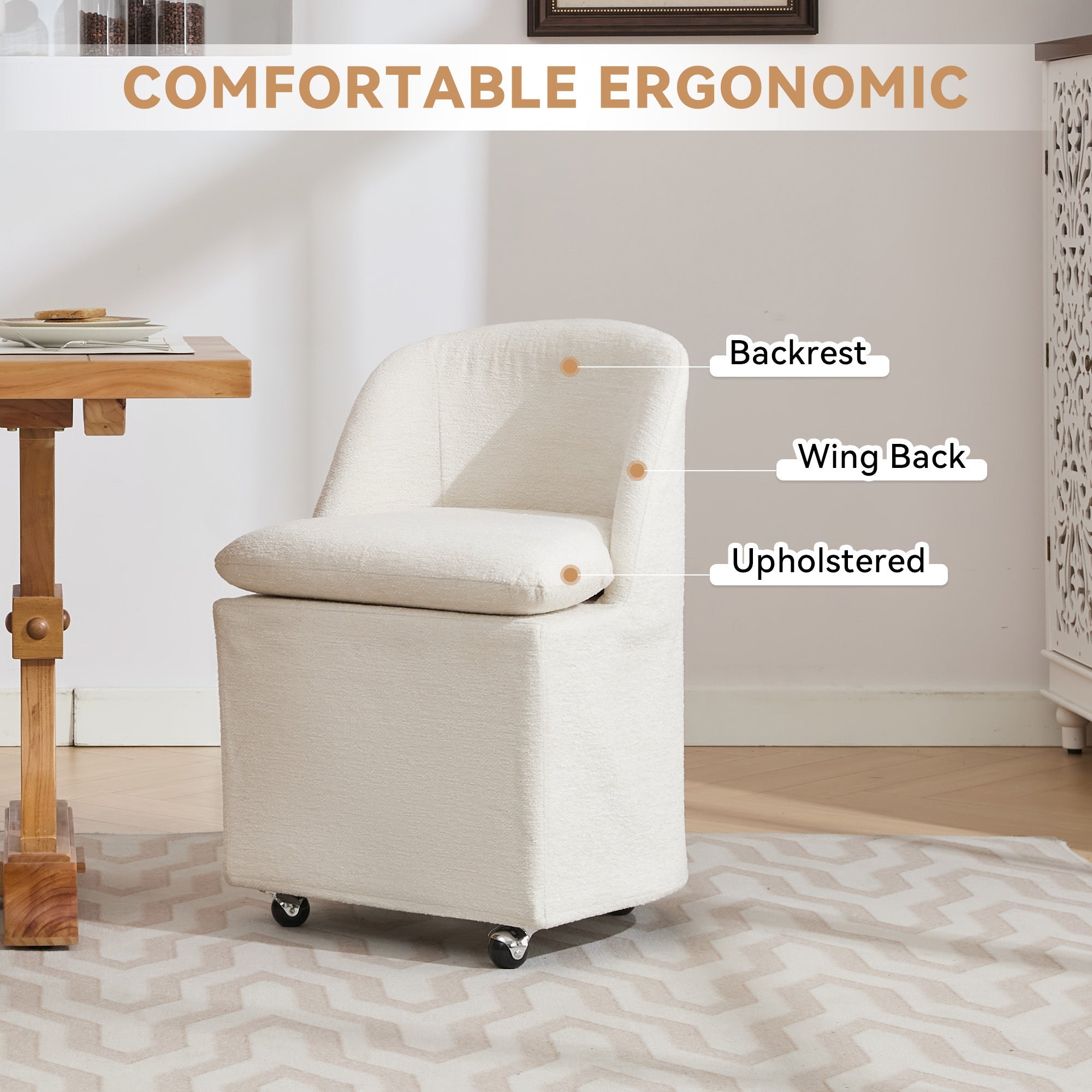 Greymont Chenille Upholstered Armless Dining Chairs With Wheels, Set of 2